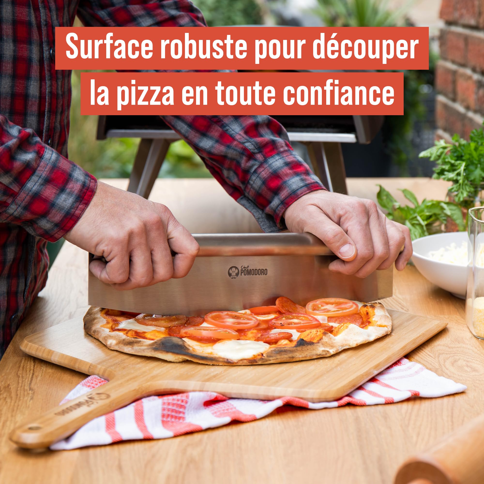 Chef Pomodoro - Grande Pelle A Pizza En Bois de Bambou (41 cm) - Pelle Pizza et Planche à Découper, Préparer et Tranférer vos pizza et pains - Planche pizza Légère et Résistant, Convient aux fours