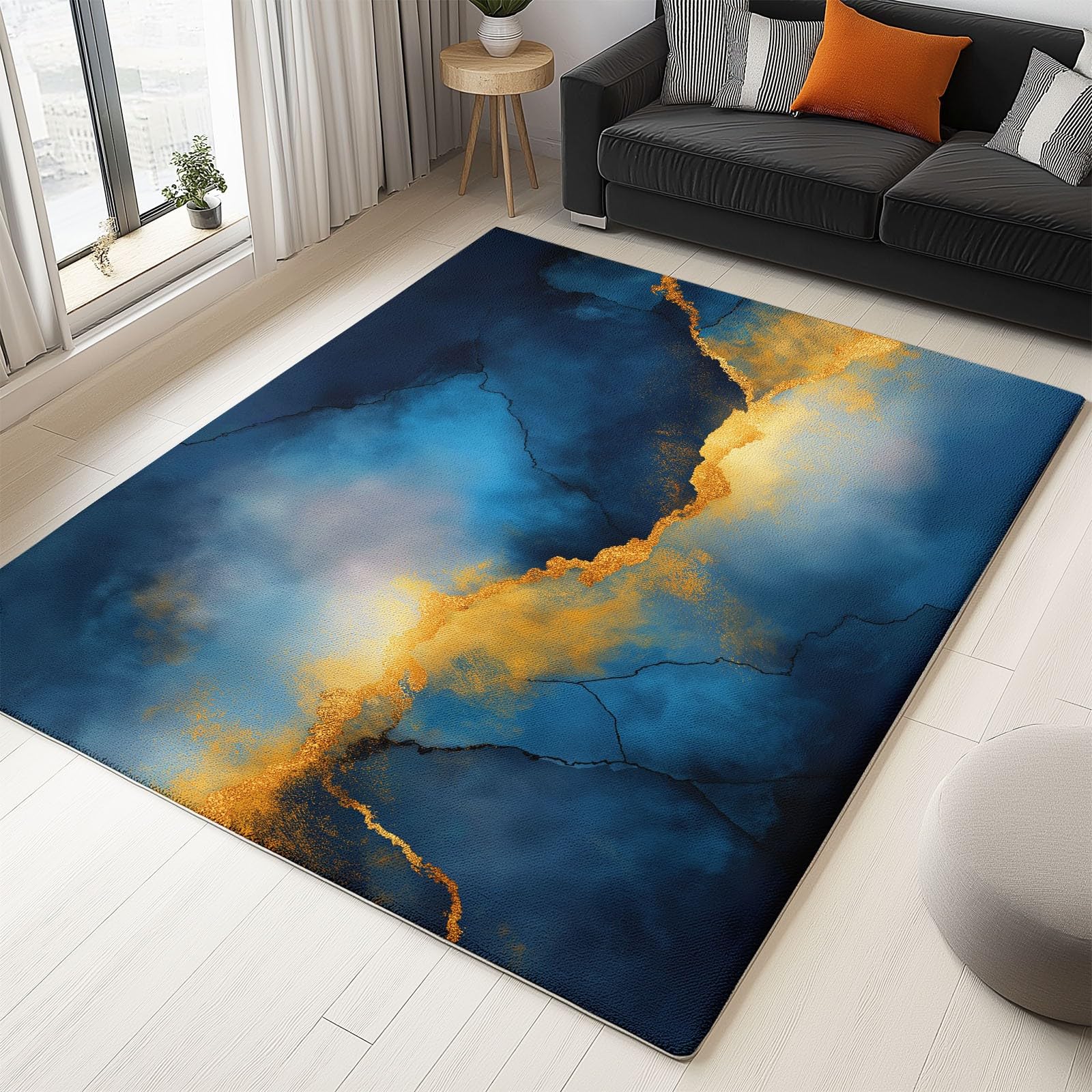 Genérico Dywaniki do salonu marmurowe tło 180 x 240 cm dywanik, ciemnoniebieski miękki krótki włos zmywalny antypoślizgowy dywan - do sypialni jadalni salonu dekoracja domu