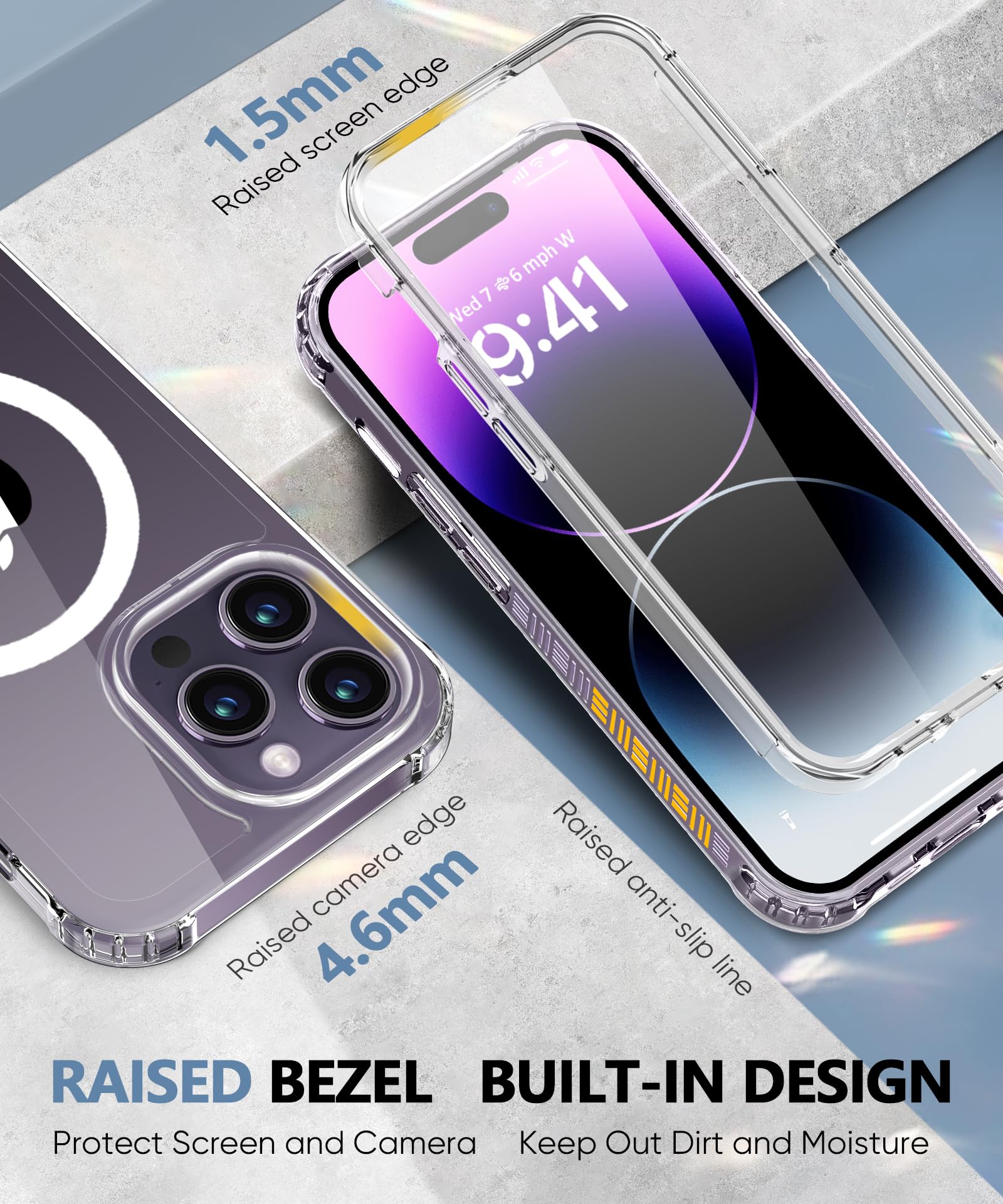 Funda magnética para iPhone 14 Pro de cuerpo completo, diseño para MagSafe, protector de pantalla integrado, con protector de lente de cámara, [antiamarilleamiento] a prueba de golpes, funda