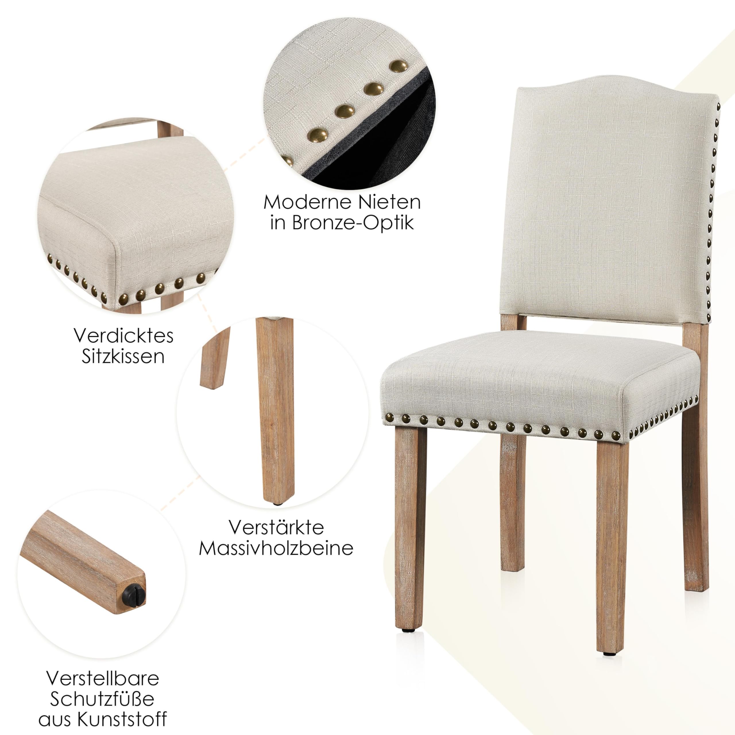 Yaheetech 2er Set Esszimmerstühle Stühle gepolstert, Modern Küchenstuhl bequemer Polsterstuhl, belastbar bis 136 kg, fürs Esszimmer/Küche/Wohnzimmer, beige