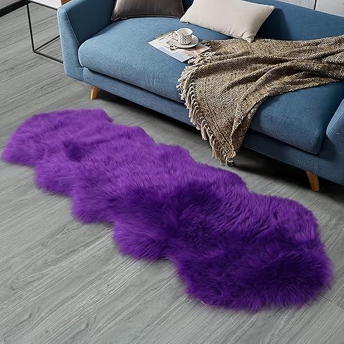 duduta Alfombras de lana de oveja moradas de 2 x 6 pies, fundas de sofá de piel sintética esponjosas, lavables, decoración de dormitorio, sala de duduta Alfombras de lana de oveja moradas de 2 x 6 pies, fundas de sofá de piel sintética esponjosas, lavables, decoración de dormitorio, sala de