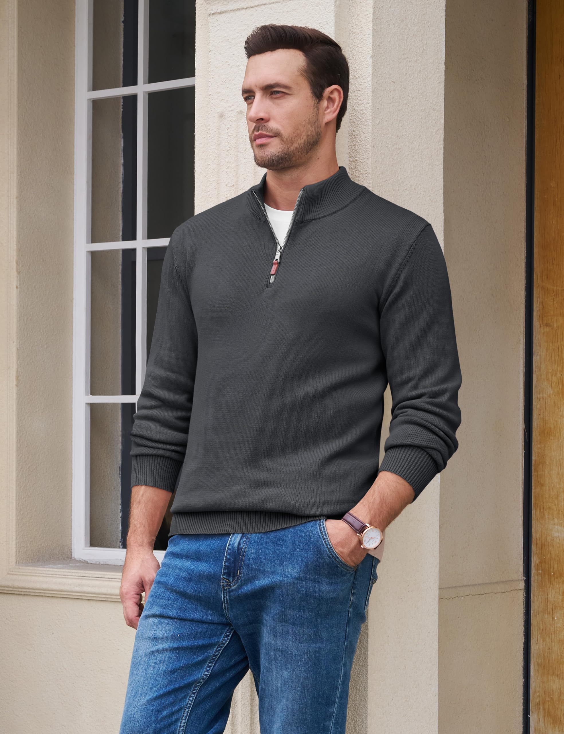 TACVASEN Pullover Herren Half Zip Troyer Baumwolle Warm Strickpullover