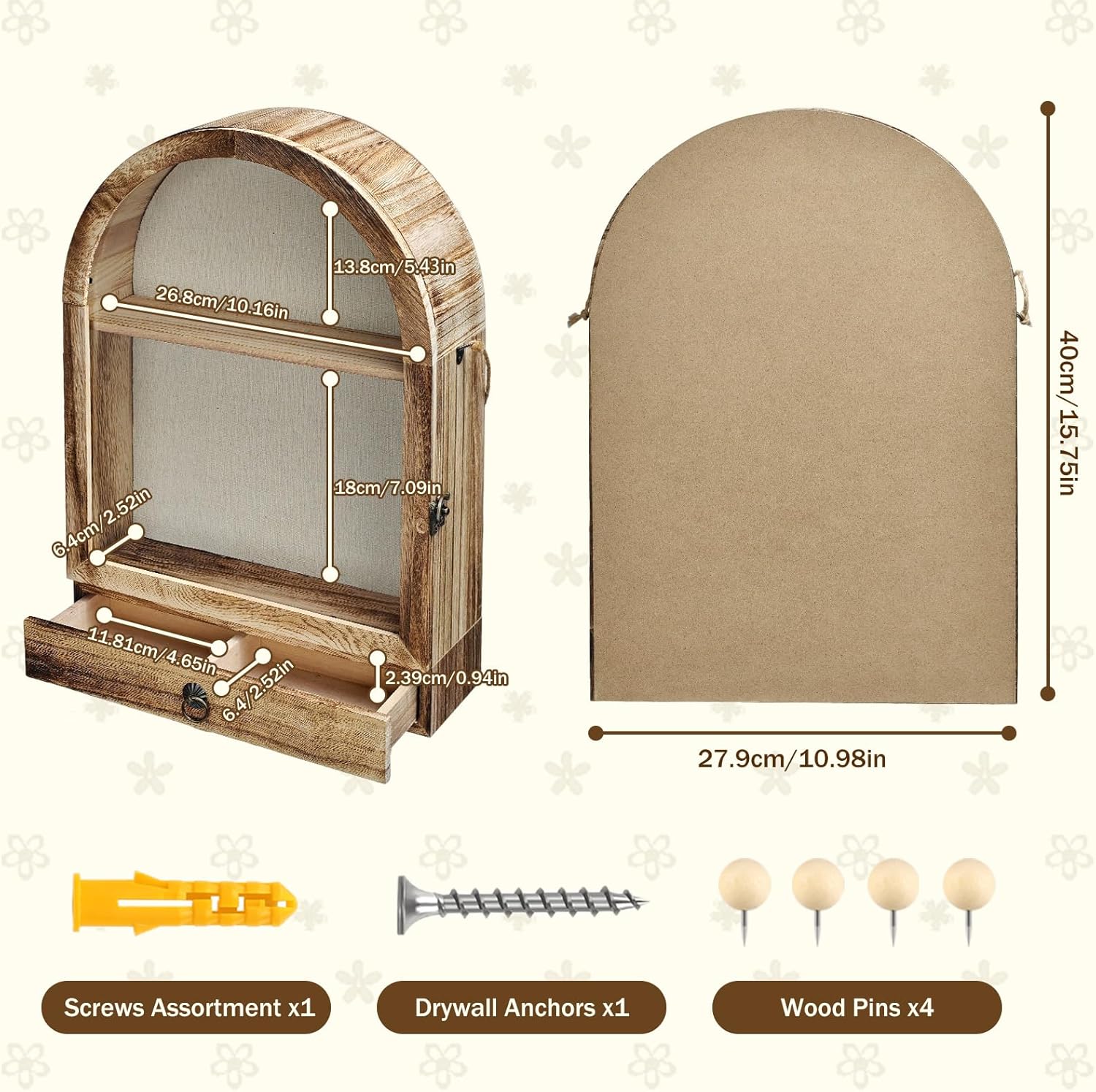 Arch Brown Wooden Memory Box,Upgrade 11" x 16" Large Shadow Box with Drawers & Removable Shelves for Keepsakes, Decorative Display Case with Slot for Christmas & Special Occasions, New