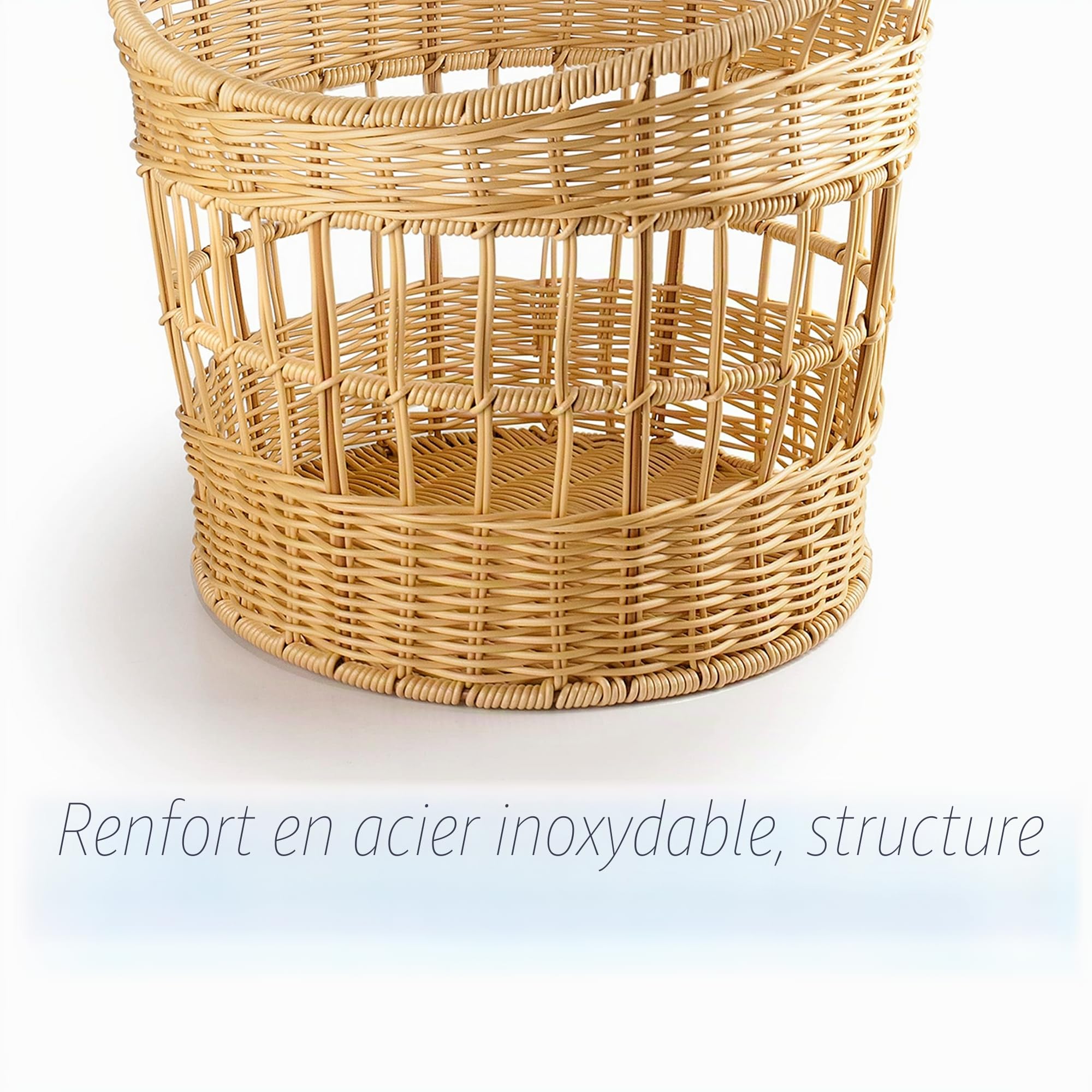 Lacor - 63492 - Panera Baguette, Panera pour le stockage du pain, Panier à aspect osier, Polypropylène avec renfort en acier inoxydable, 32x42 cm, Brun clair