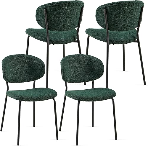 Miniatura 3 de NORDICANA Green Boucle - Juego de 4 sillas de comedor modernas con respaldo curvado para 4, sillas laterales tapizadas para comedor con patas de