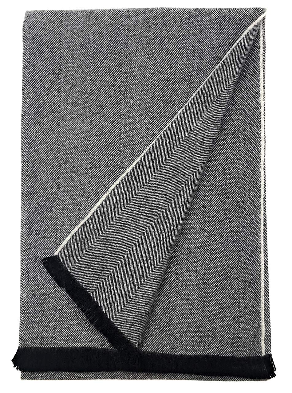 | 100% Pure Premium Alpaca Wool Throw Blanket | Herringbone | Ltd Edition (Coal)