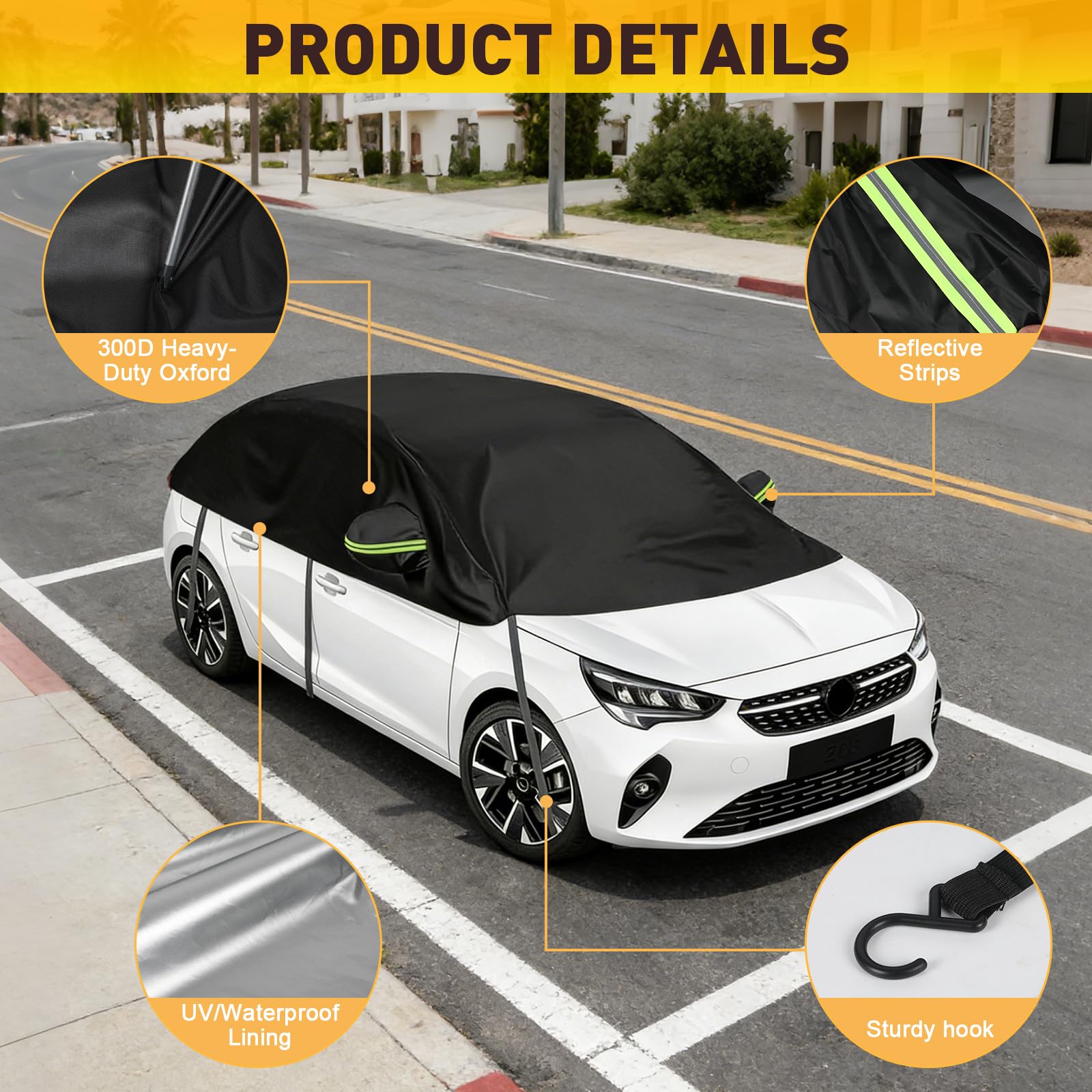 Halbe Autoabdeckung Ersatz Passend für Peugeot 208 2012-2025, Sonnenfest Hälfte Halbgarage, Wasserdicht Auto Halbgarage, UV-Beständige Regen Sonne Staub Schutz