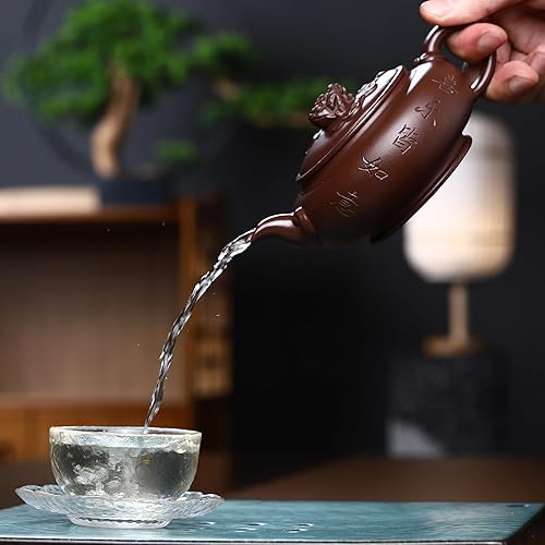 Miniatura 3 de Zisha - Tetera de arcilla china Yixing hecha a mano, 10 onzas, infundir cerveza Kung Fu hojas sueltas (rana, arcilla púrpura Zini)