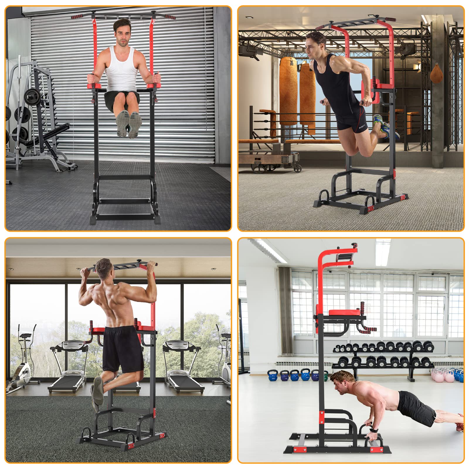 Power Tower Dip Station, Regolabile in Altezza Fitness Strength Station con barra per trazioni, Power Tower multifunzione per allenamento della forza in palestra domestica, caricabile 200KG