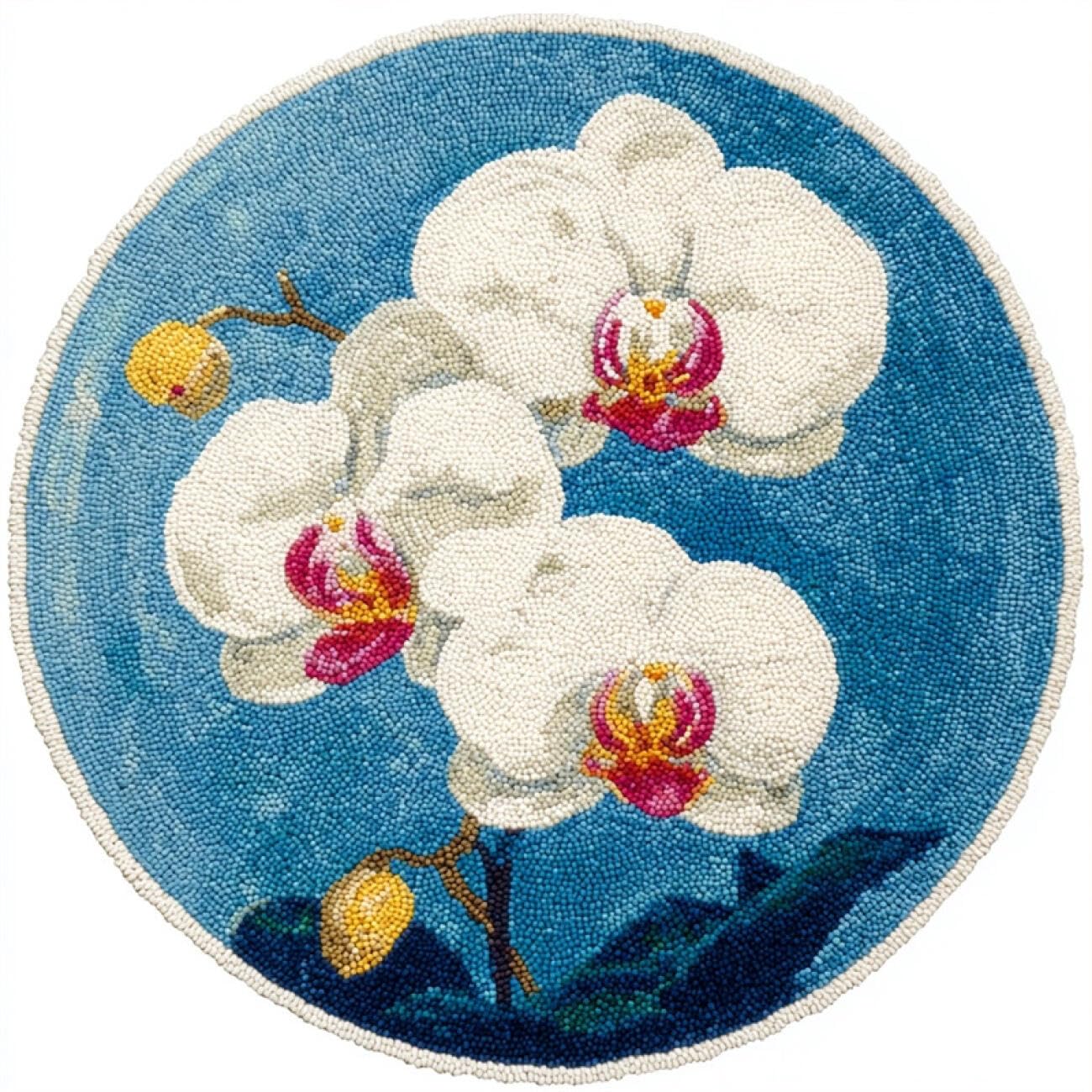 Kitquiver Rug Latch Hook Craft Kits White Phalaenopsis Orchid 50x50cm