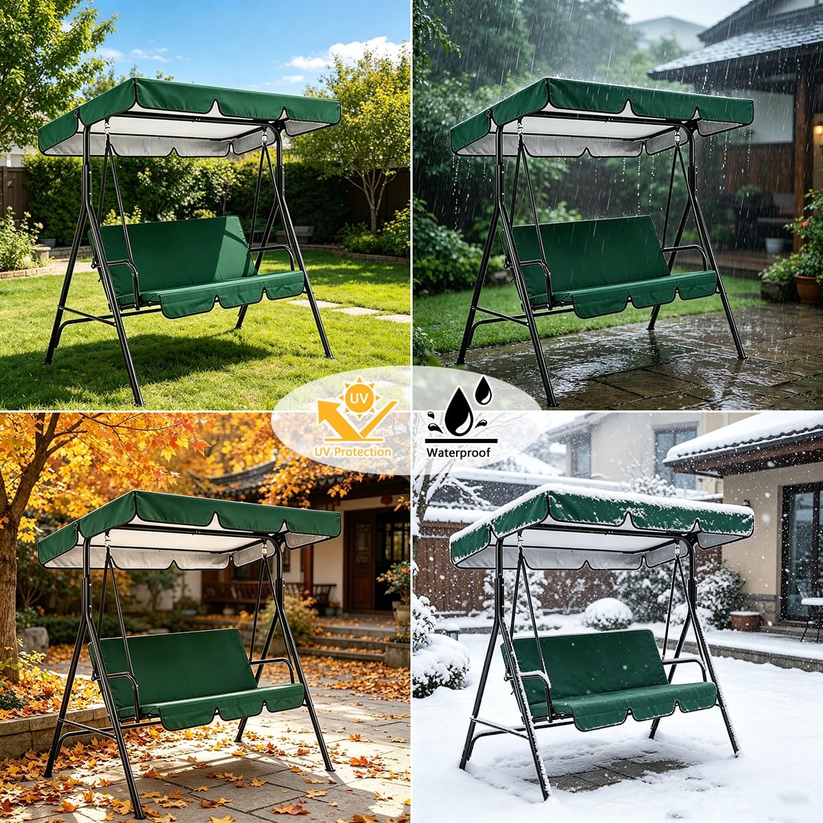 Toile de Rechange pour Balancelle de Jardin, Toit de Balançoire Imperméable, Housse de Remplacement pour Balancelle en Polyester(190x132x15cm/75x52in)
