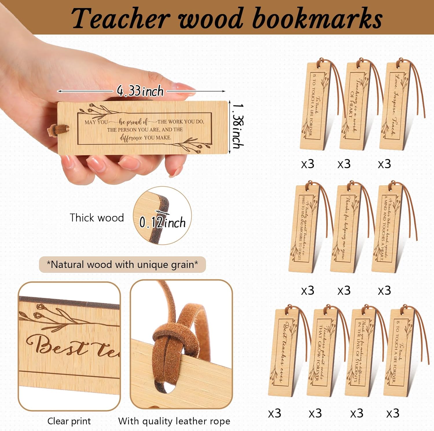 Yeaqee 90 Pcs National Teacher Appreciation Week Gifts Bulk Inspirational Thank You Gifts Kraft Notebooks Motivational Bamboo Pen Wooden Bookmark Teacher Desk Supplies for School Office Nurse
