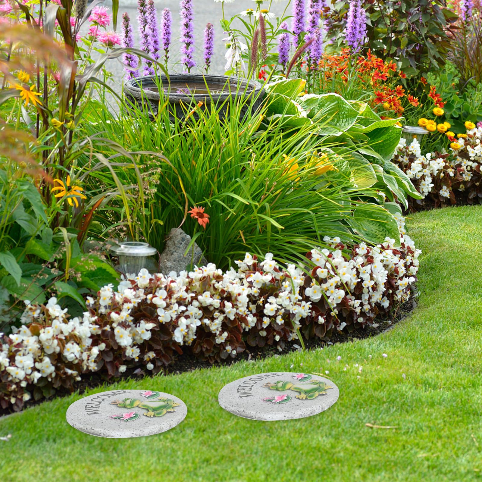Pierre de Gué Décorative en Ciment, Motif Grenouille pour Jardin
