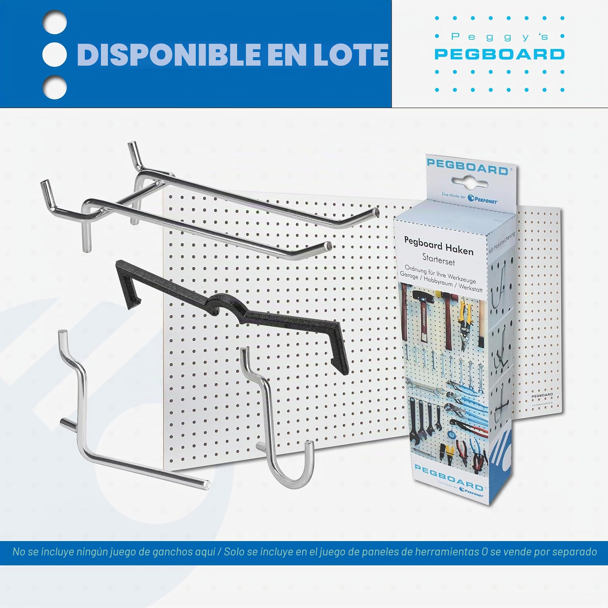 Panel para herramientas de madera, 120 x 60 x 0,5 cm, Perforación Ø 7 mm, MDF lacado en blanco, 2 unidades