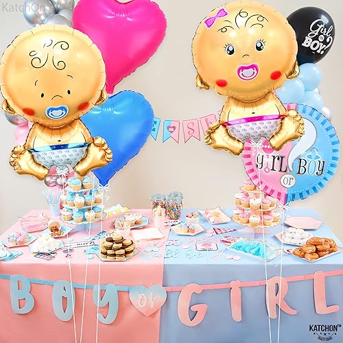 Miniatura 3 de KatchOn Juego de globos de revelación de género para bebé, 27 pulgadas, 5 unidades, globos rosas y azules para decoraciones de baby shower