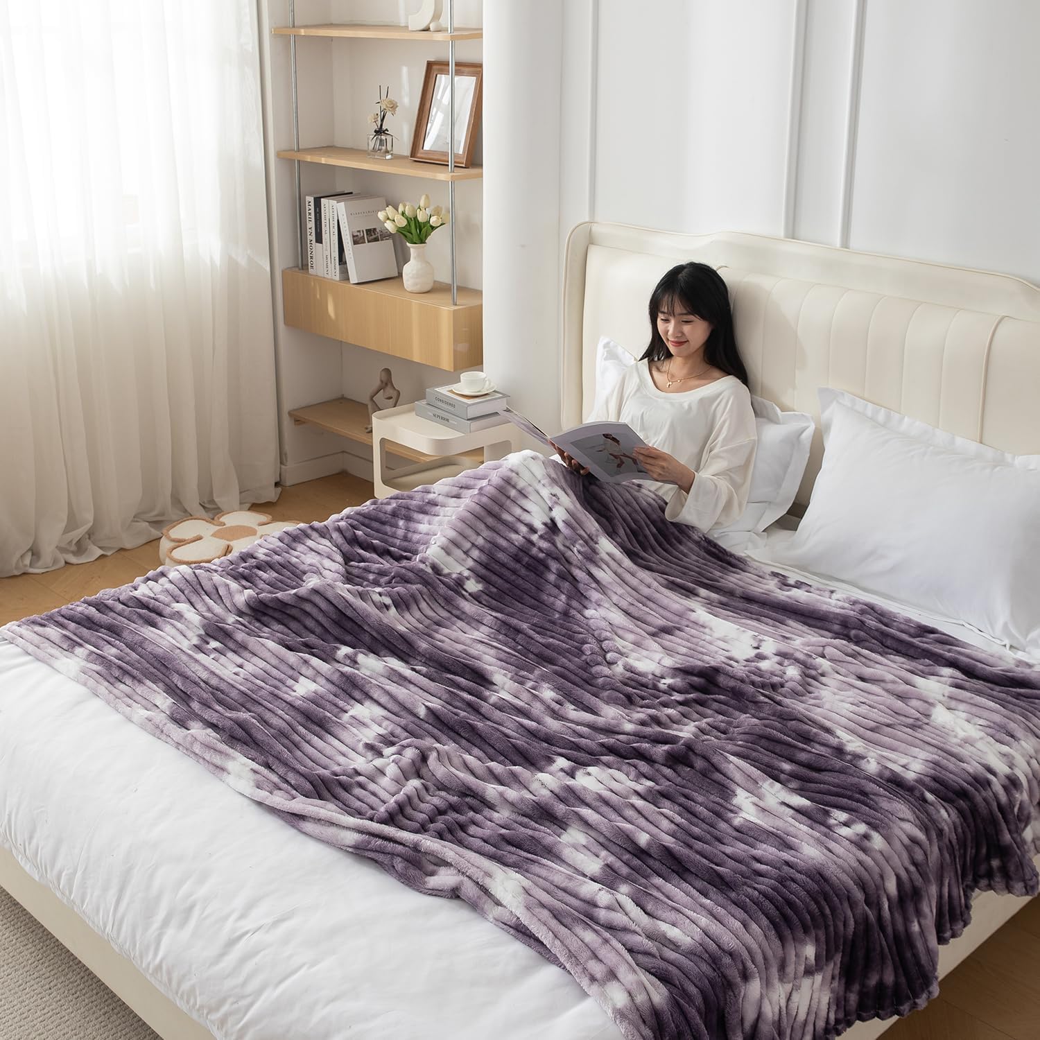 HOKIPO Gradient Fleece AC Blanket Double Bed Queen, 200x230 cm / 6.5x7.5 feet, Purple (AR-5260-PRPL)