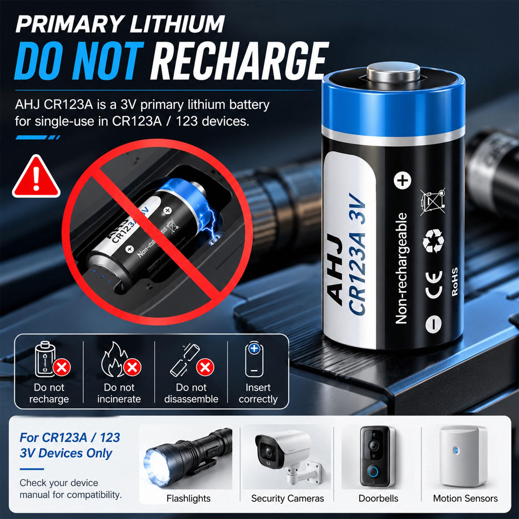 リオ Amazon.com: AHJ CR123A 3V Lithium Battery, 4 Pack 1600mAh CR123