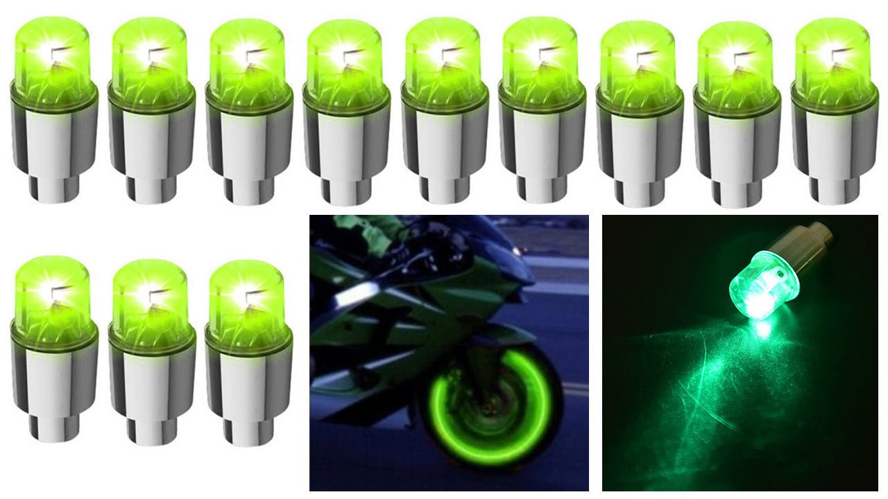 Image of 12 PCS LED Wheel Lights Flash Light Tire Valve Cap Lamp for Car Trucks Motorcycle Bike (Green)
