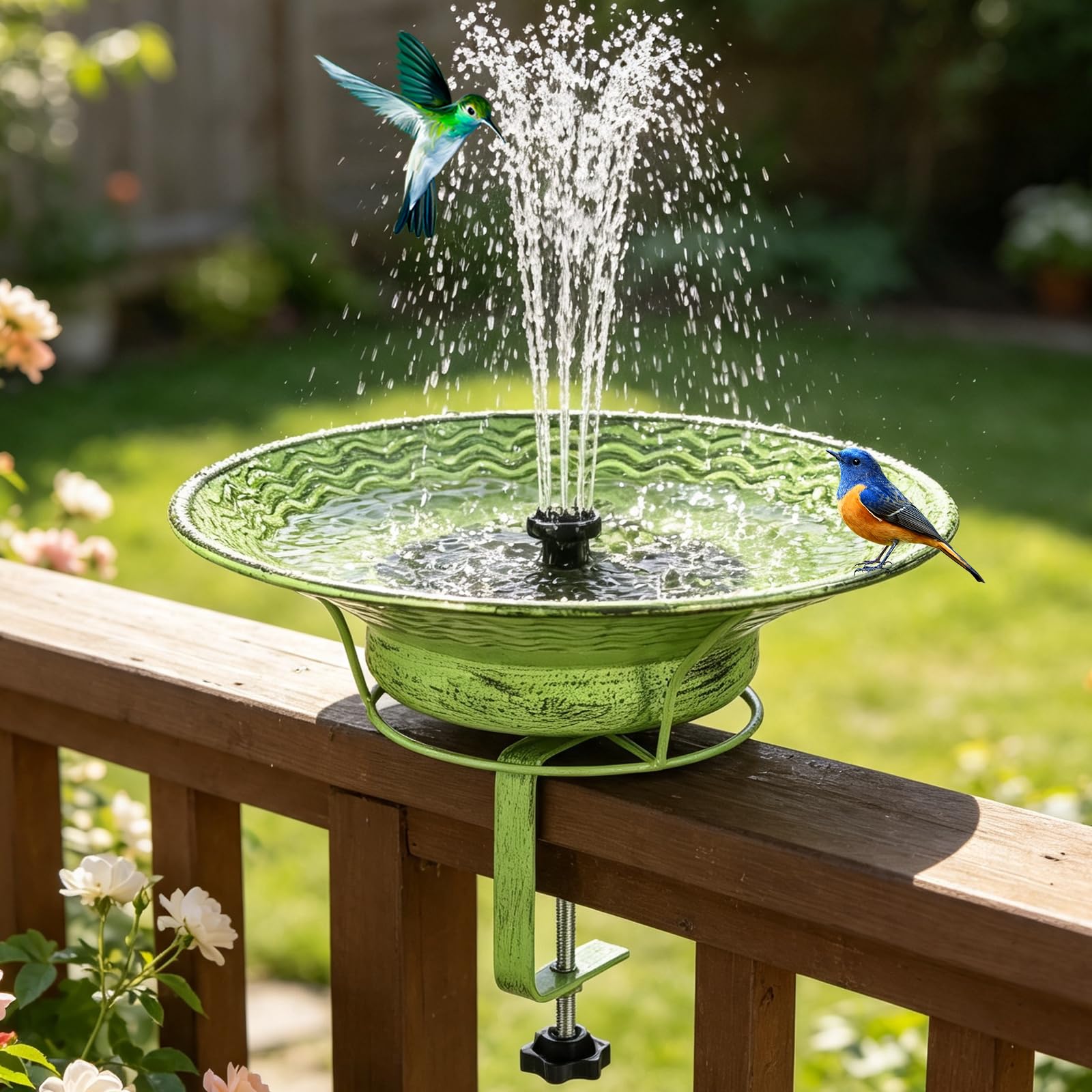 Bain d'oiseaux à énergie solaire pour l'extérieur Vert