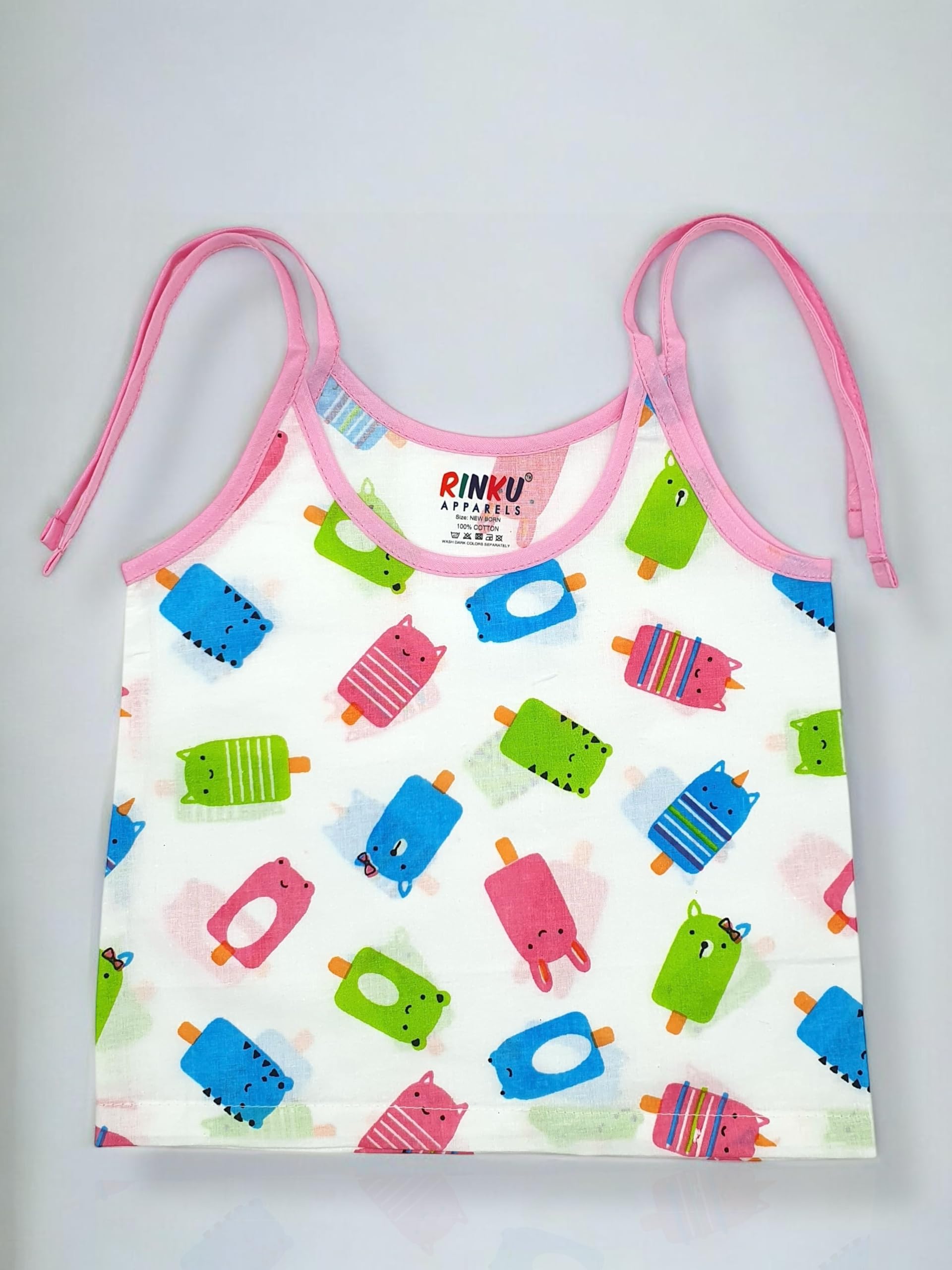 VIRTI MINI ME Baby Girls Cotton Camisole Vest Slip β Pack of 6 | Soft & Breathable Sleeveless Innerwear | Fun Printed Designs | Ideal for Summer (0-3 Month) Multicolour 3