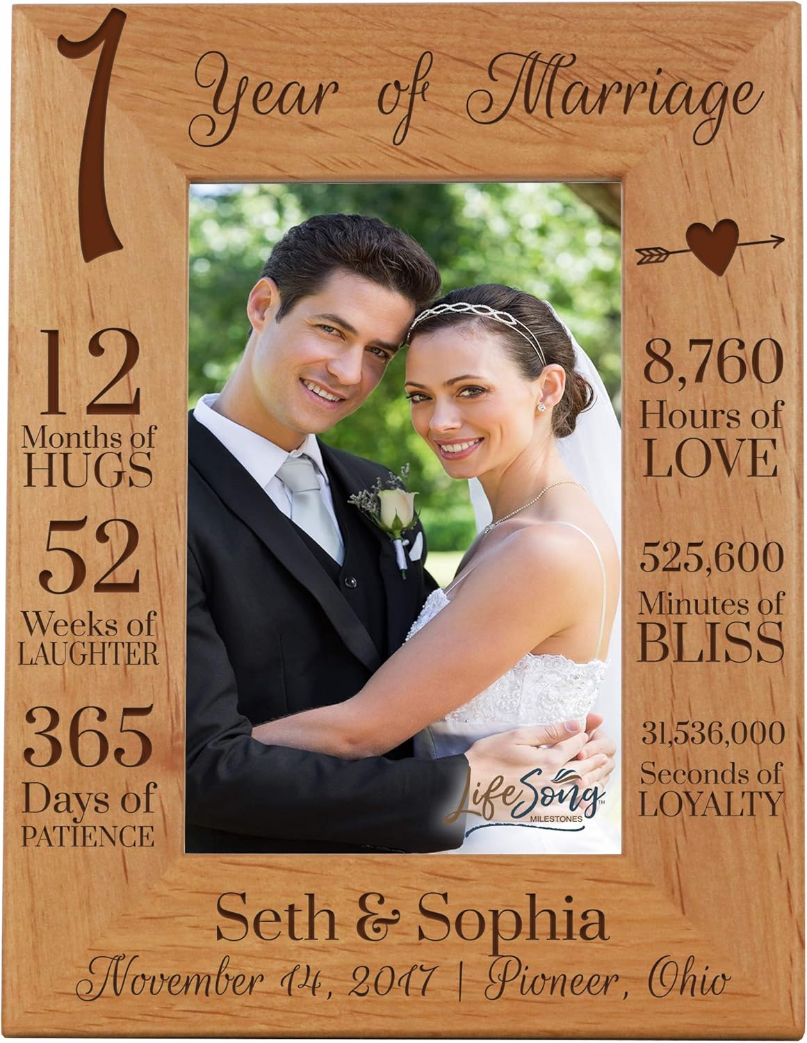 LifeSong Milestones 1st Anniversary Picture Frame 1 Year of Marriage - One Year Wedding Keepsake Gift for Parents Husband Wife him her Holds 5x7 Photo - Personalized (7.5x9.5)