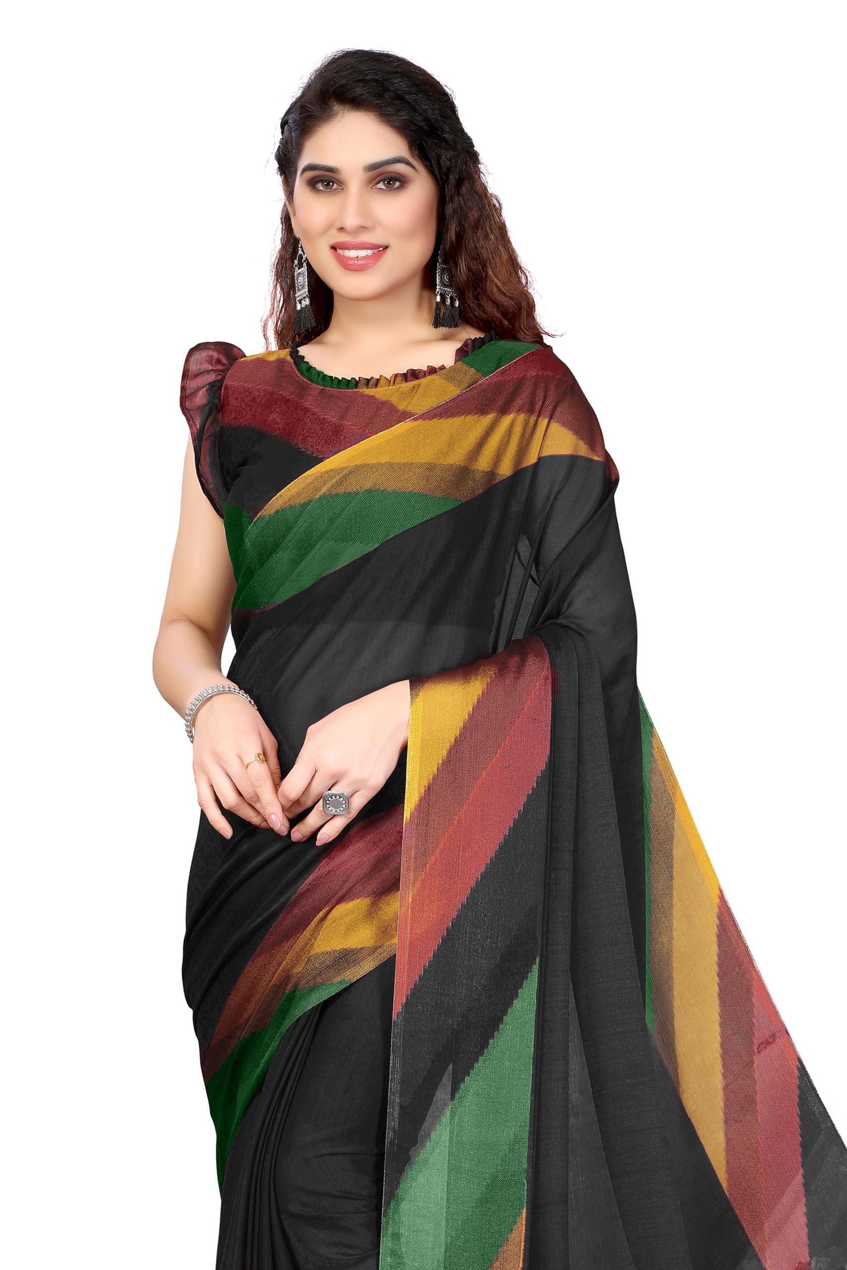 MIRCHI FASHIONWomen's Stylish Ethnic Chiffon Chintz Motif Border Pallu Printed Saree with Blouse Piece