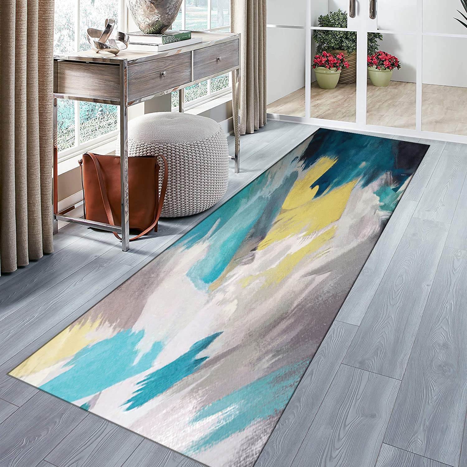 Läufer Teppich Flur rutschfest Modern Abstrakt Teppich Waschbar Design für Küche und Wohnzimmer