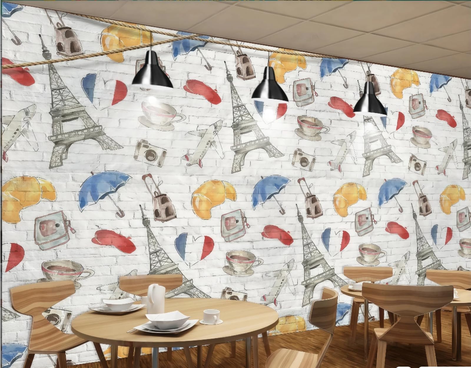 rskjdghshd Wallpaper Retro Brick Wall Hand-Painted Cartoon Graffiti Drink Cafe Image Western Restaurant Background Wall Mural Afternoon Tea Coffee Shop Wallpaper,3D,430x300cm