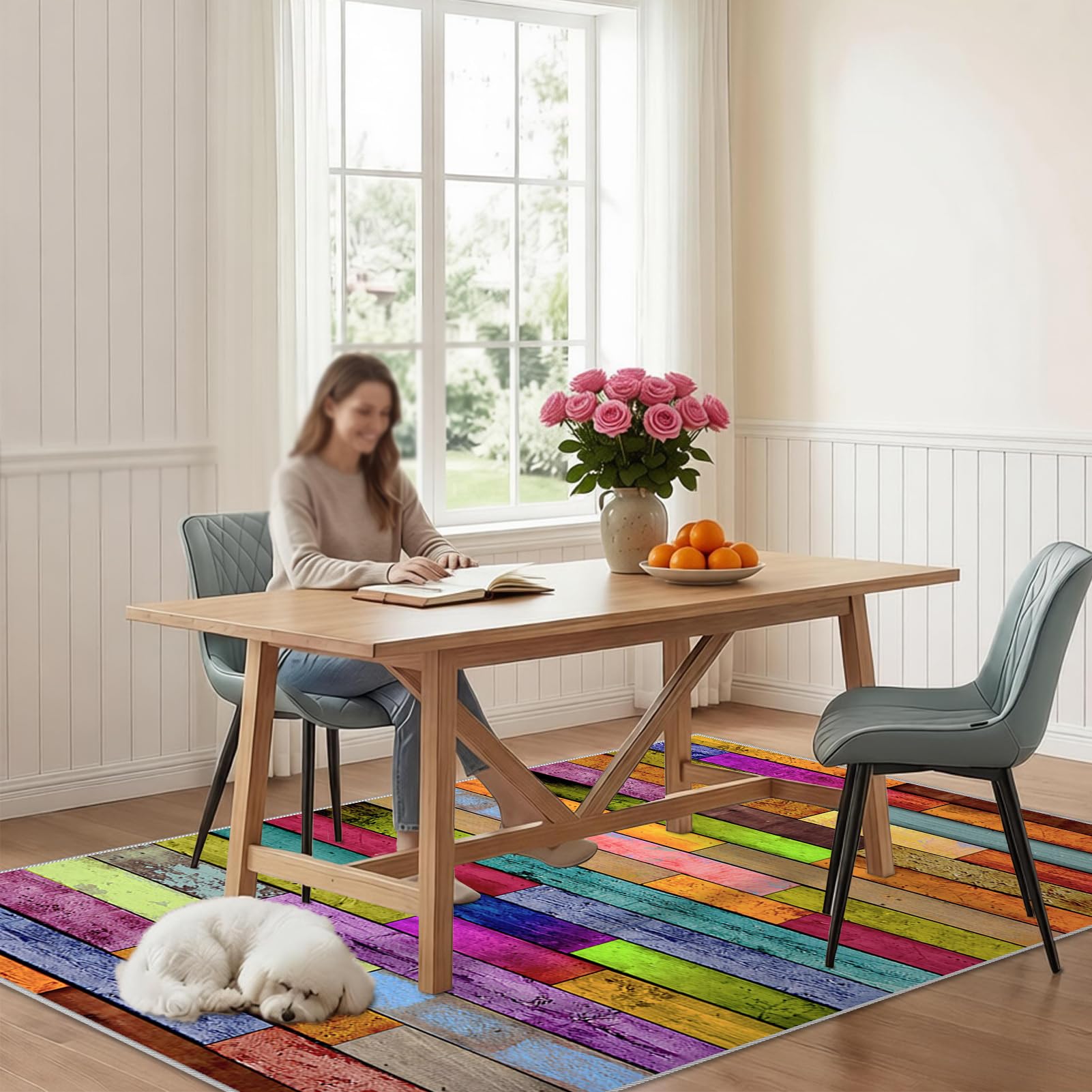Dywan do salonu, dywaniki do sypialni, 160 x 220 cm mata kuchenna antypoślizgowa zmywalna, dywany salon sypialnia kuchnia jadalnia duży dywan z krótkim włosiem dywan do jadalni
