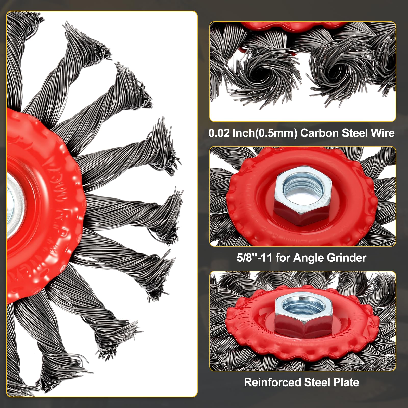 DTGN Spazzole a Tazza e a Ruota 3" e 4" 8pz | 4 Tazza 3",4 Ruota 4",Filo d'Acciaio Carbonio Annodato,Rimozione Ruggine,per Smerigliatrice,con Albero 5/8\"-11