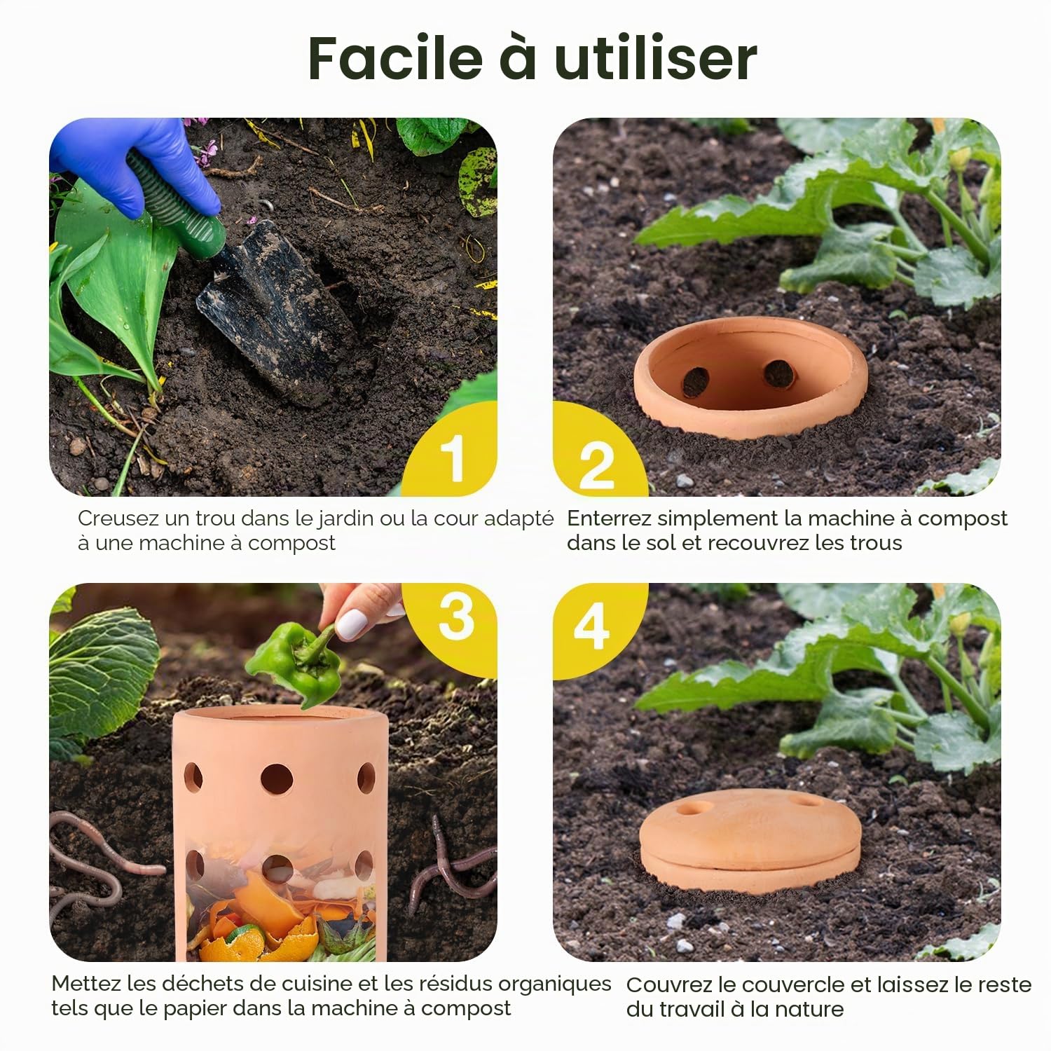 Underground Worm Farm Clay 25,4 cm Jardin Composteur Céramique Extérieur Jardinage de Cuisine Déchets Alimentaires avec Trous Systèmes de Vermicomposteur Durable pour plate-bande surélevée à la maison