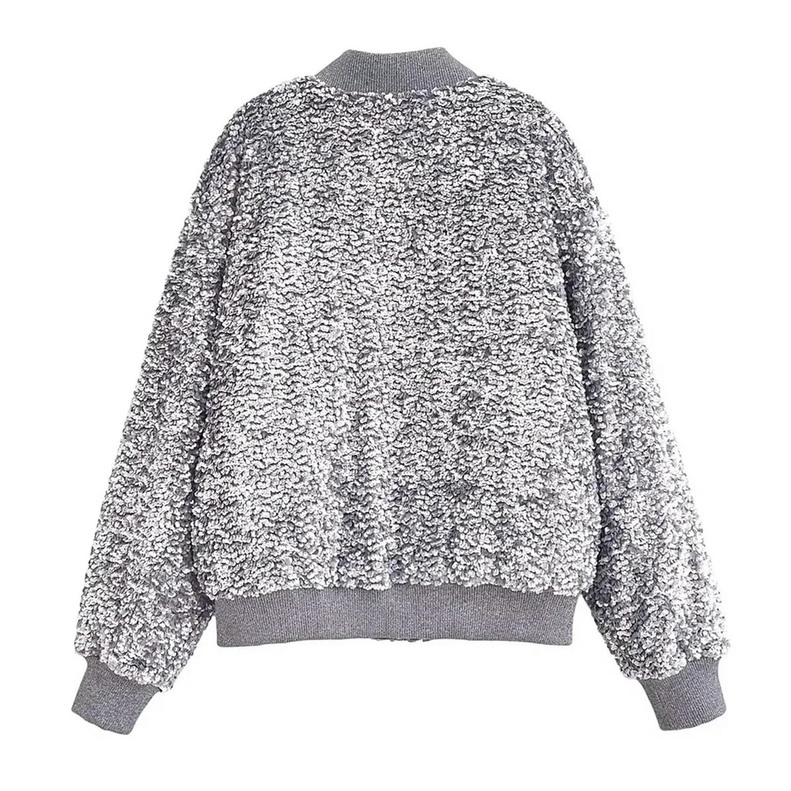 Cappotto da Giacca con Decorazione Versatile con Perline sciolte, Nuova Moda Primavera/Estate da Donna-Grigio Argento-S