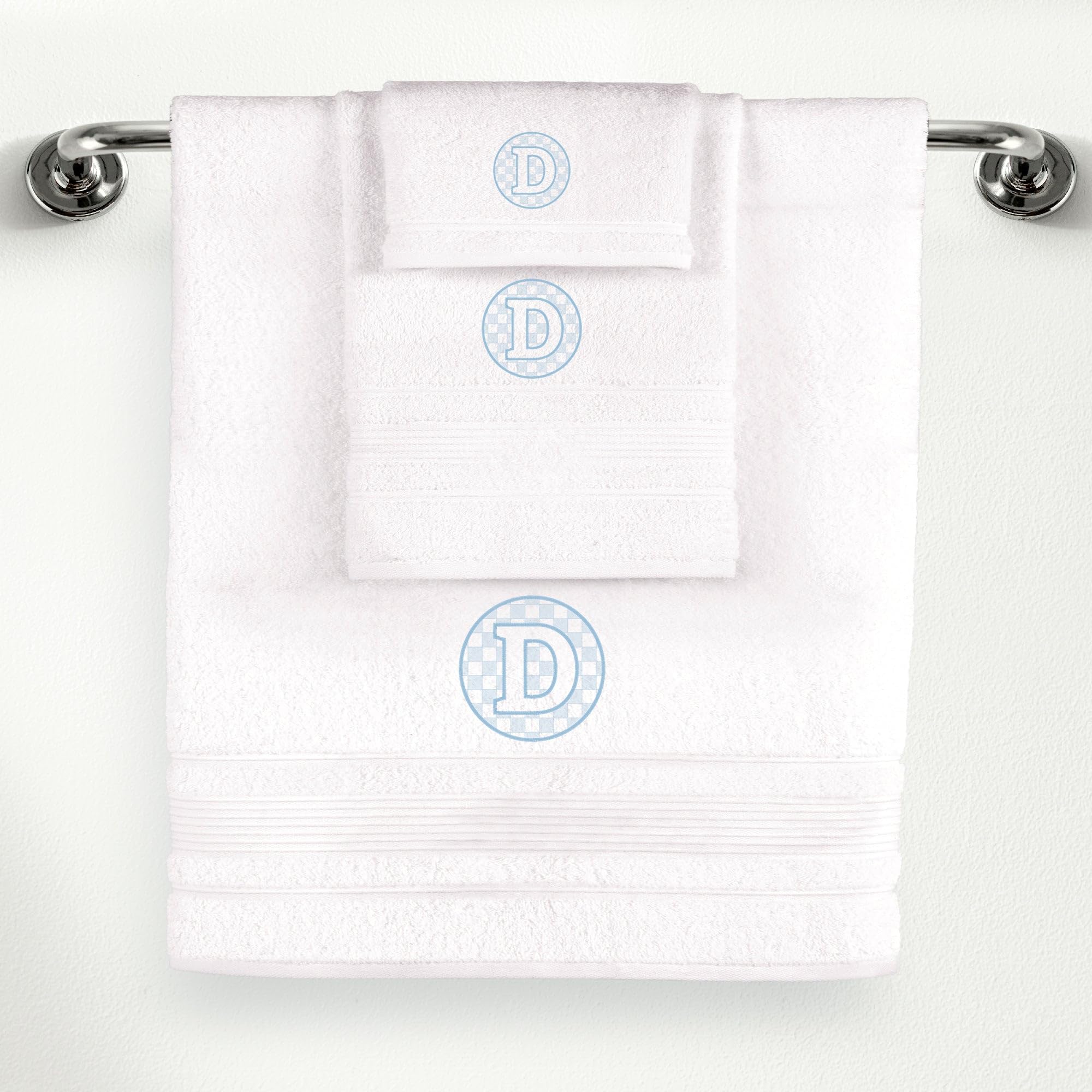 Personalized White Towel Set - 3 Pieces: 1 Bath Towel, 1 Hand Towel, 1 Washcloth - Customized, Monogrammed - Custom Gift for Home, Spa, Bathroom, -