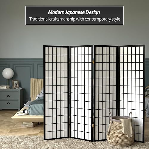 Miniatura 2 de Oriental Furniture - Pantalla Shoji de 5 pies de alto, color negro, 4 paneles