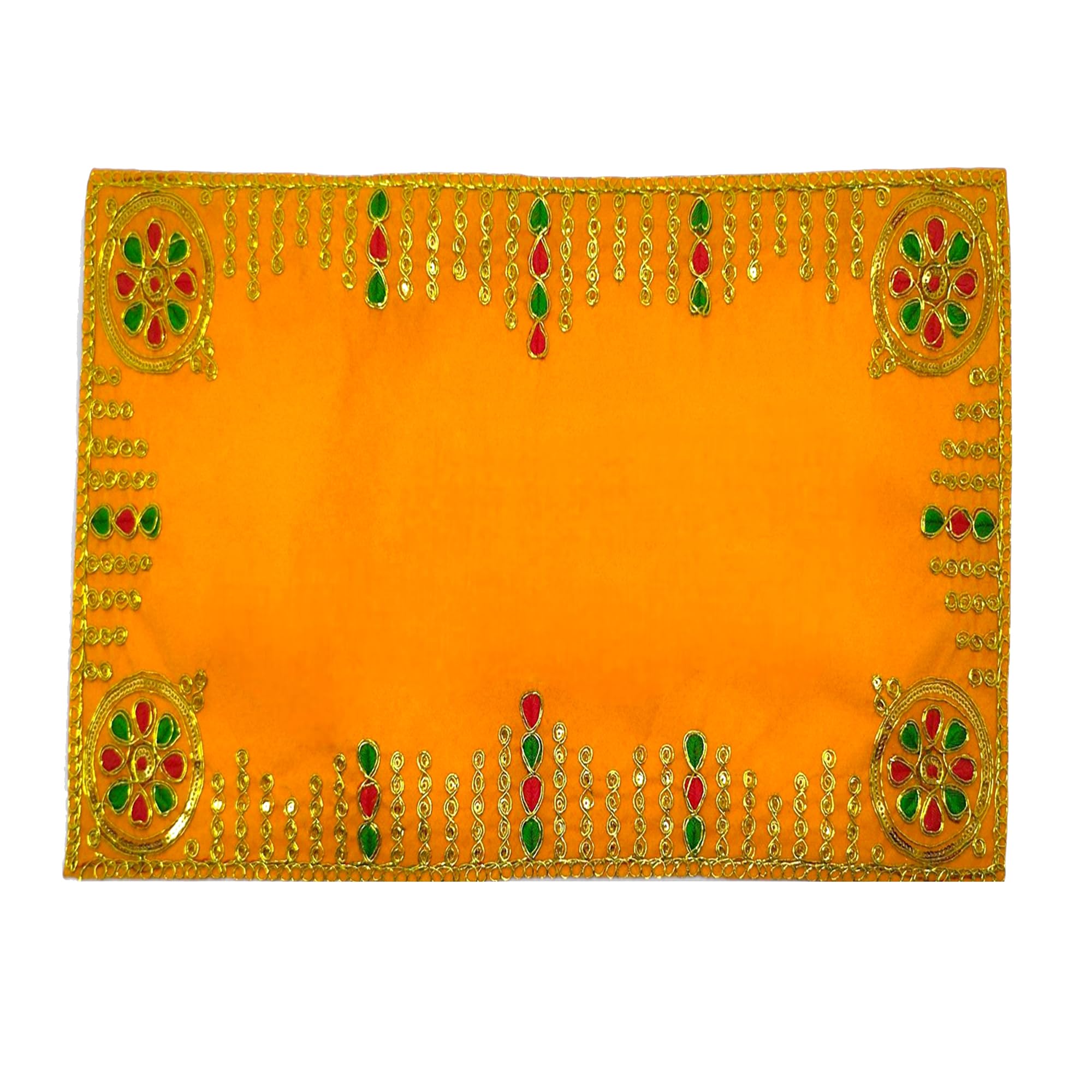 Achleshwar Designer Velvet Embroidered Pooja Aasan Cloth 20X30 inch Yellow | Chowki Aasan for God Idol | Mandir Table Altar Cover for Temple, Puja Shelf, Diwali Decoration Pack 0f 1