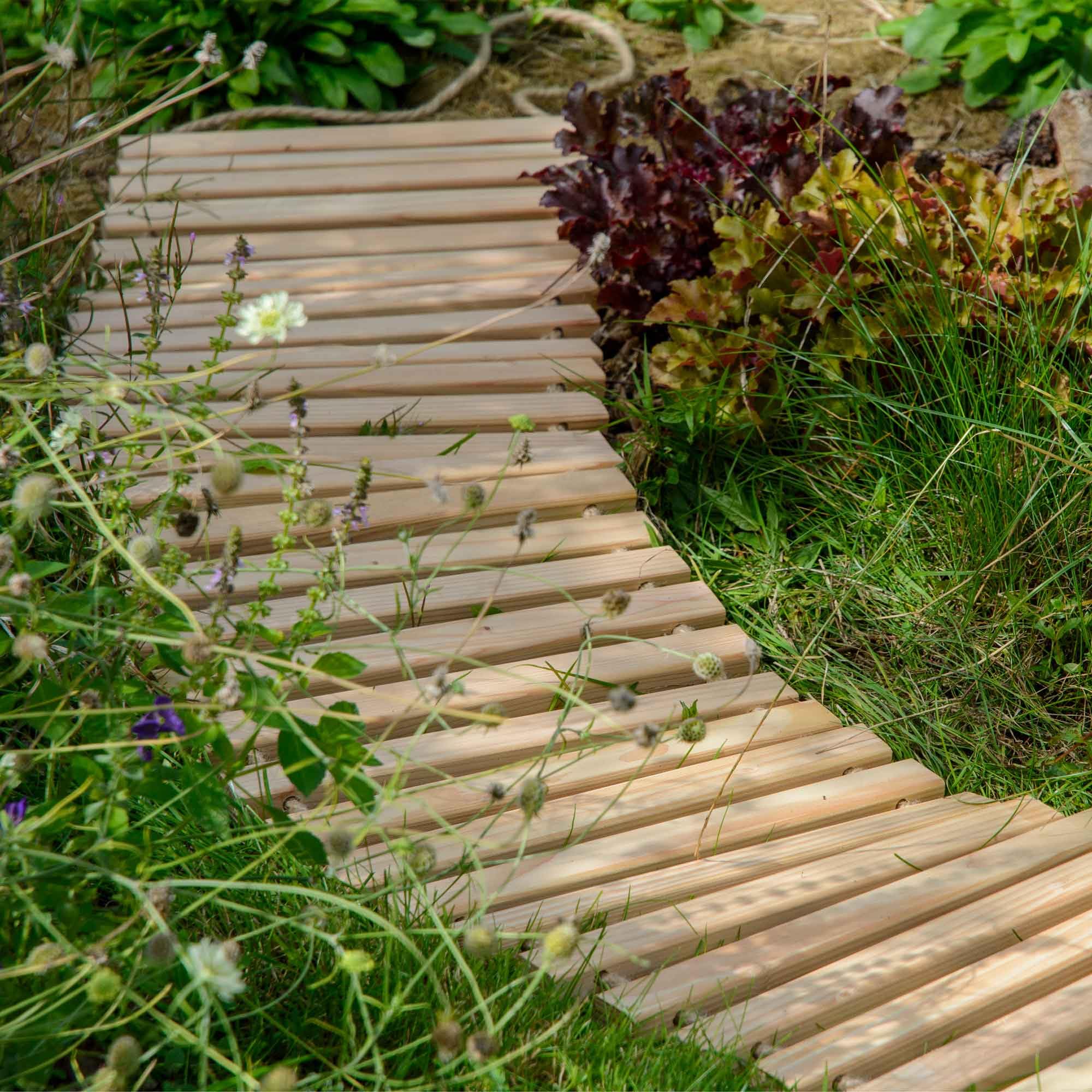 dobar® Green Label - Camino de jardín móvil de Madera de Abeto Abeto (Madera Maciza, con Asas de Yute)