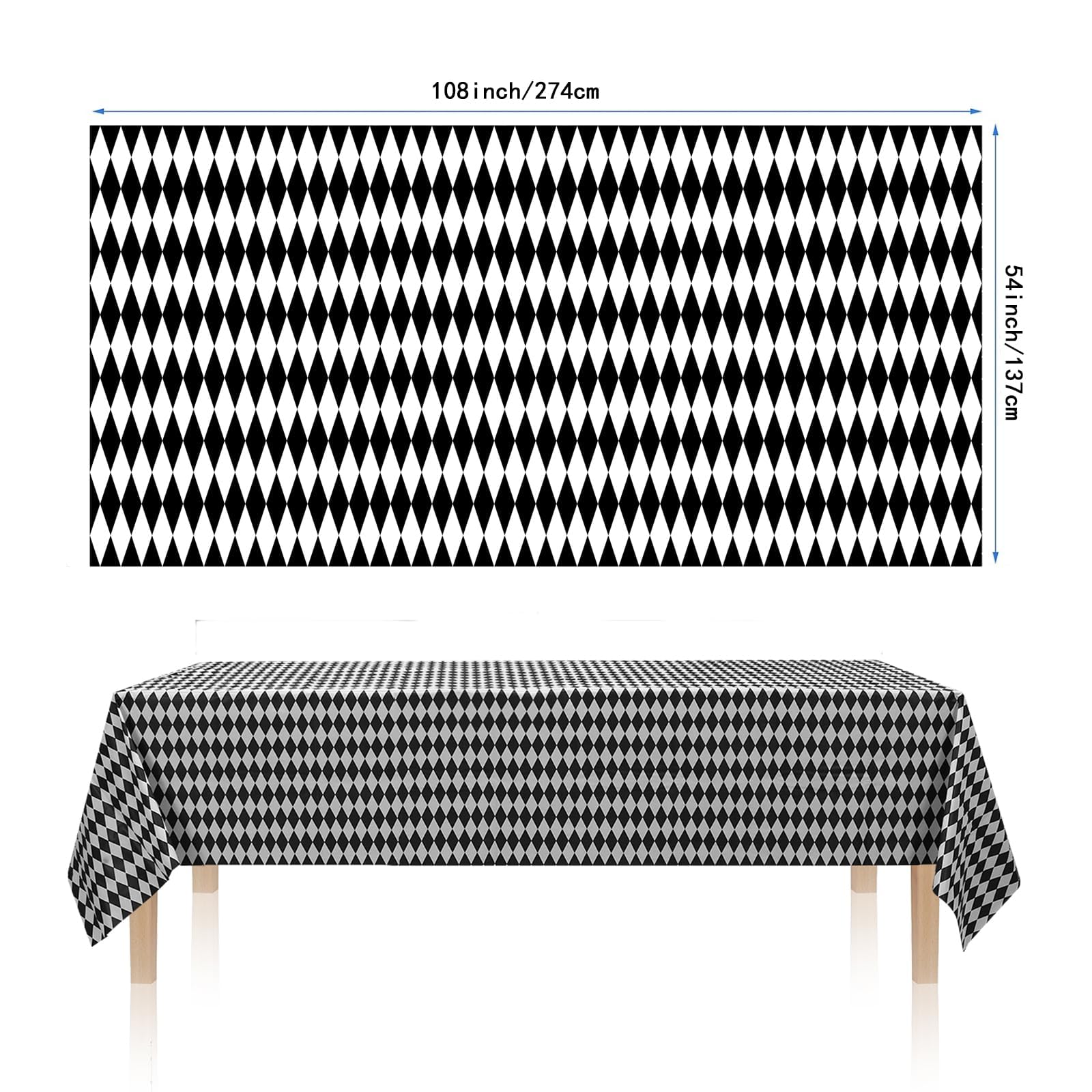 Irenare Black & White Checkered Tablecloths (6-Pack) – 54 X 108 Inch Plastic Gingham Covers 10 thumbnail image