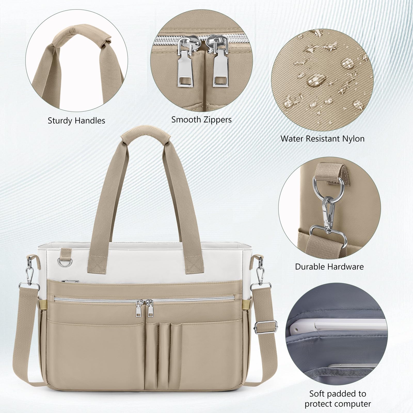 RAINSMORE Sac Cabas Femme Grande Sac d'enseignant Sacs a Main pour Ordinateur Portable 15,6 Pouces Résistant à l'eau Sac Fourre Tout pour Université Quotidien