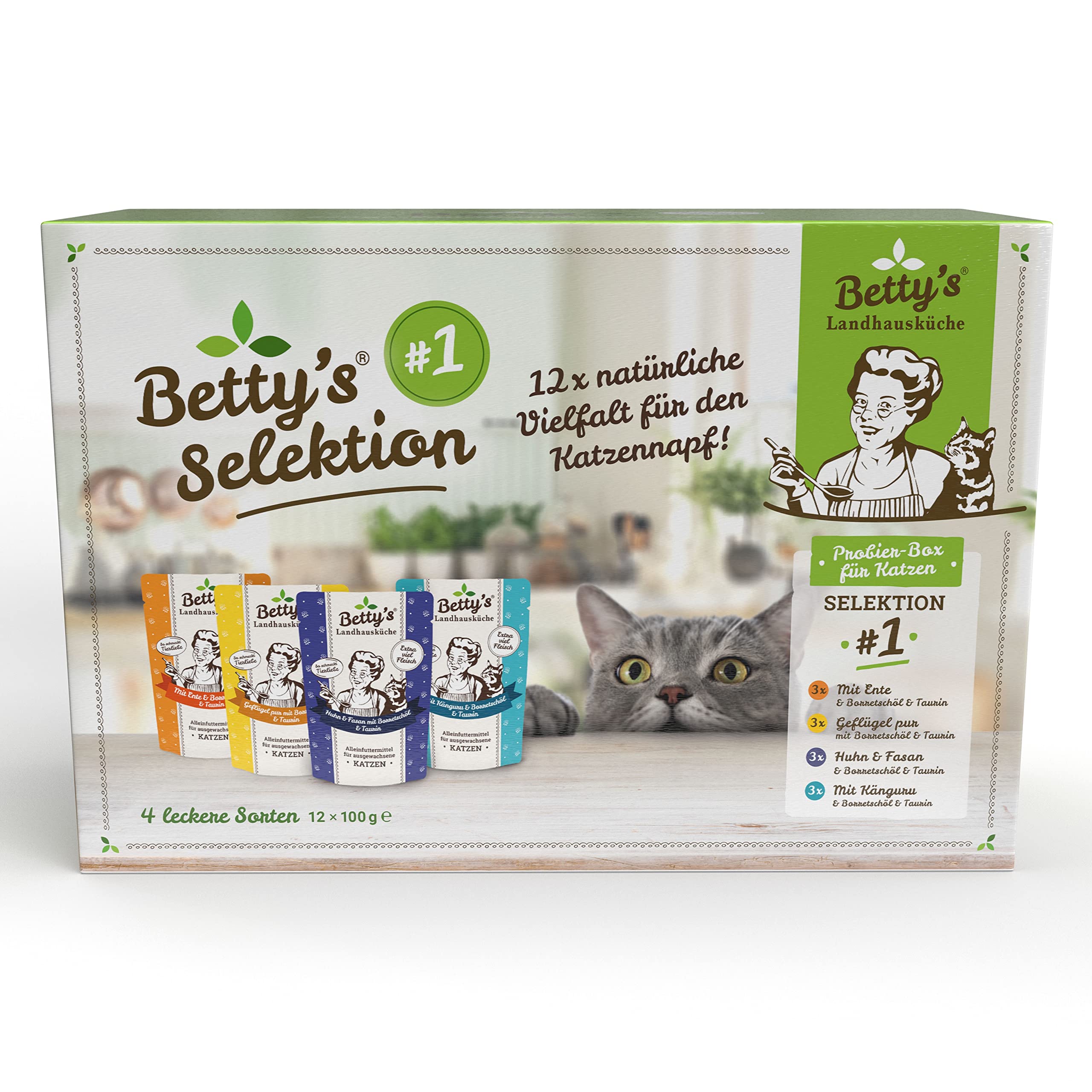 Betty's Landhausküche Cat Selektion nr 1 (12 x 100 g) mokra karma worek do świeżości