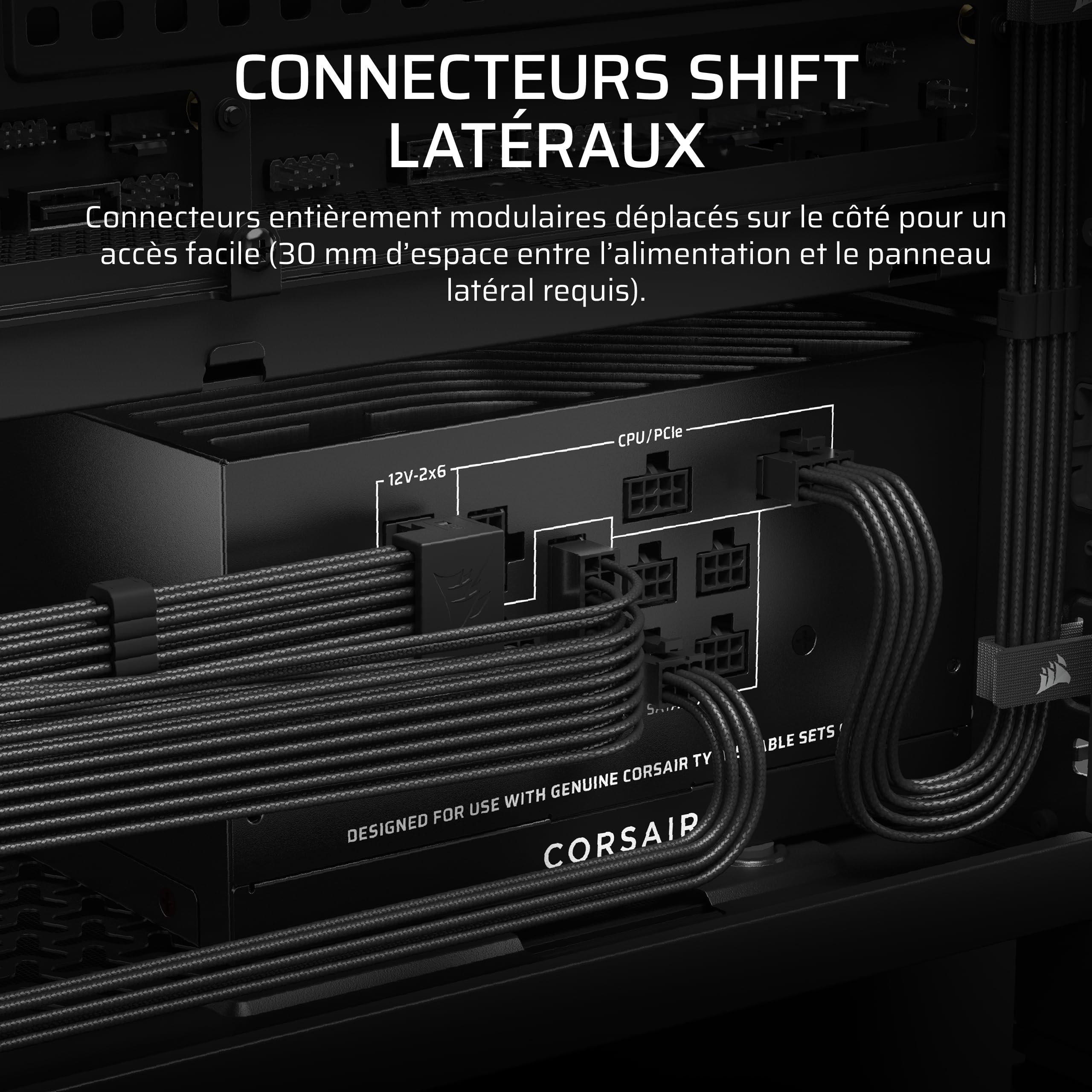 Corsair RM850x Shift Alimentation ATX entièrement modulaire - Câble 12 V-2x6 natif, ATX 3.1 et PCIe 5.1, Bouton de contrôle de la Vitesse du Ventilateur, Condensateurs Japonais, Certifié Gold - Noir