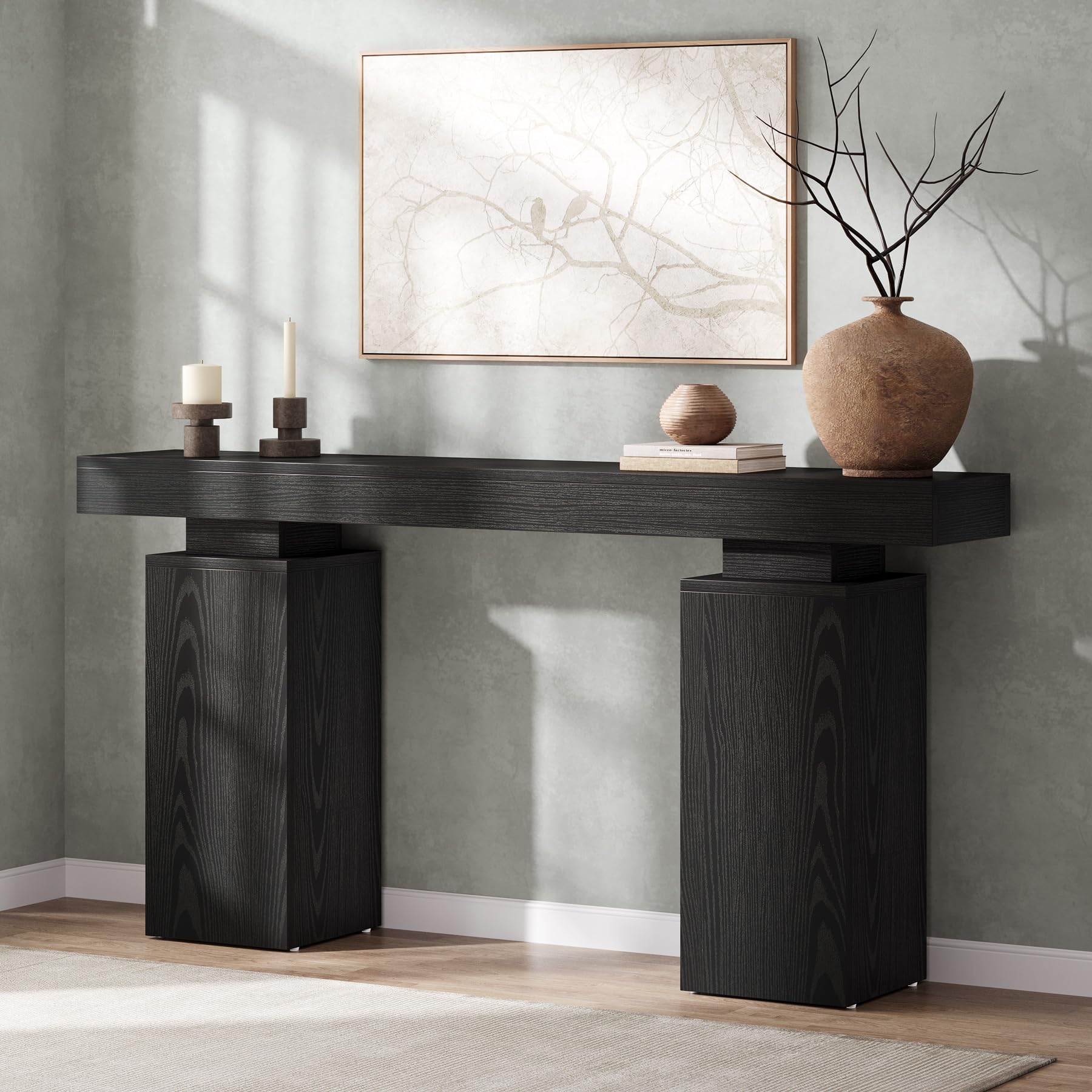 Tribesigns 160 cm Langer Konsolentisch, Bauernhaus Eingangstisch hinter der Couch, Holz Foyertisch, Eingangsstation, Moderne Flurtisch Akzent-Möbel für Wohnzimmer-Dekor, Eingang (Schwarz)