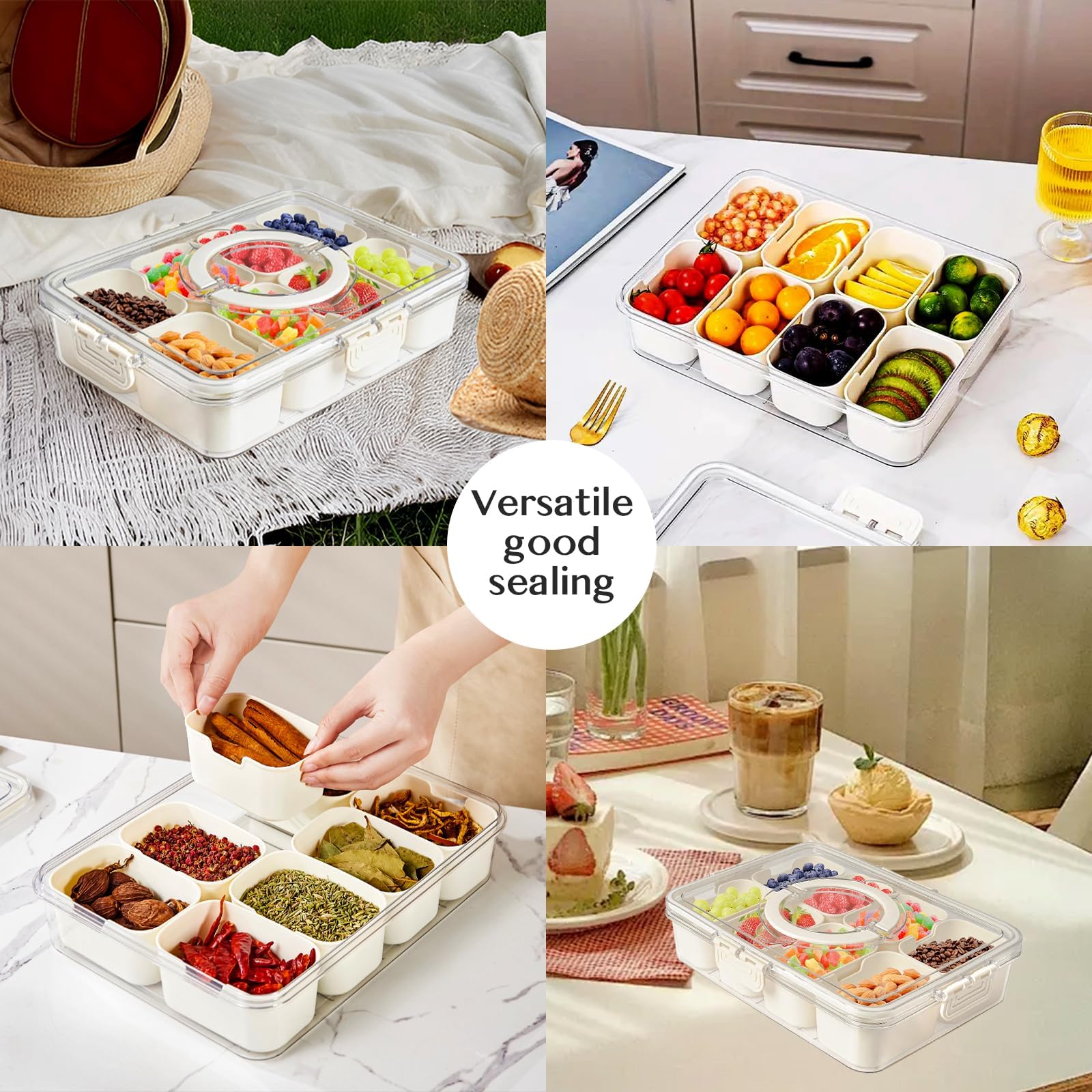 2 Pezzi Portatile Snack Box con 8 Scomparti,Contenitore Snack,Vassoio da Portata Diviso,Snack Box Compartiment,per Conservare Noci,Caramelle,Biscotti,Frutta