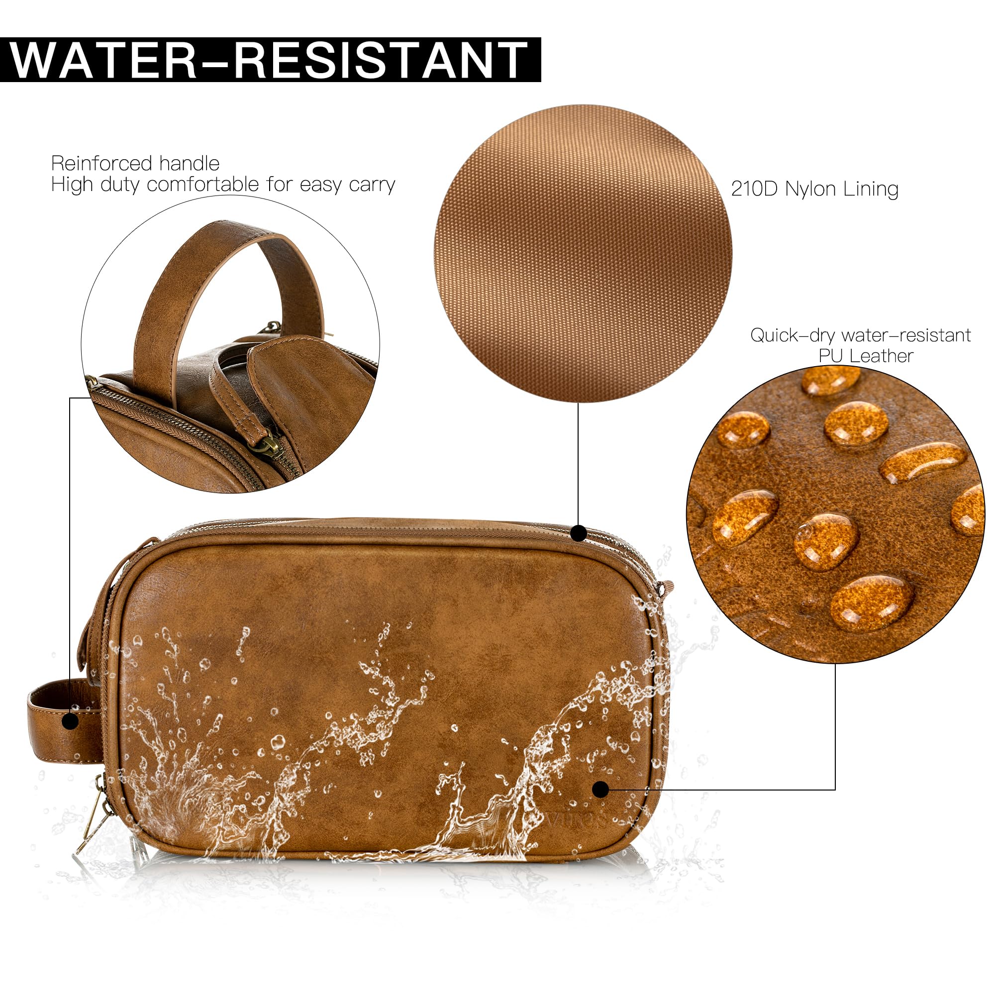Elviros Borsa da Toilette grande da Viaggio Beauty case Borsa in pelle resistente all'acqua Organizer per Articoli da Toeletta con Borsa Asciutta Bagnata Gratuita