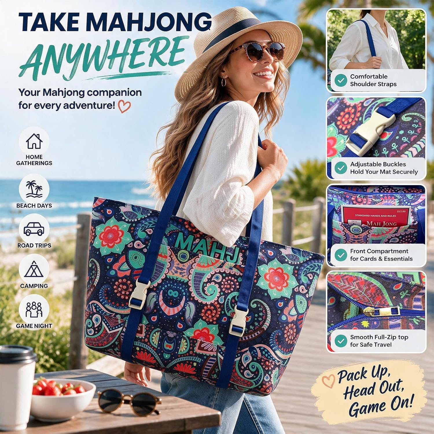 3 Pcs Mahjong Bag Set for Tiles and Racks, Canvas Tote Bag image 5