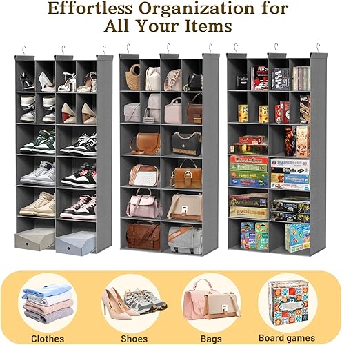 Miniatura 5 de Organizador colgante de armario de 6 niveles, 16 compartimentos, organizador de suéter para armario con 3 ganchos resistentes, organizadores de