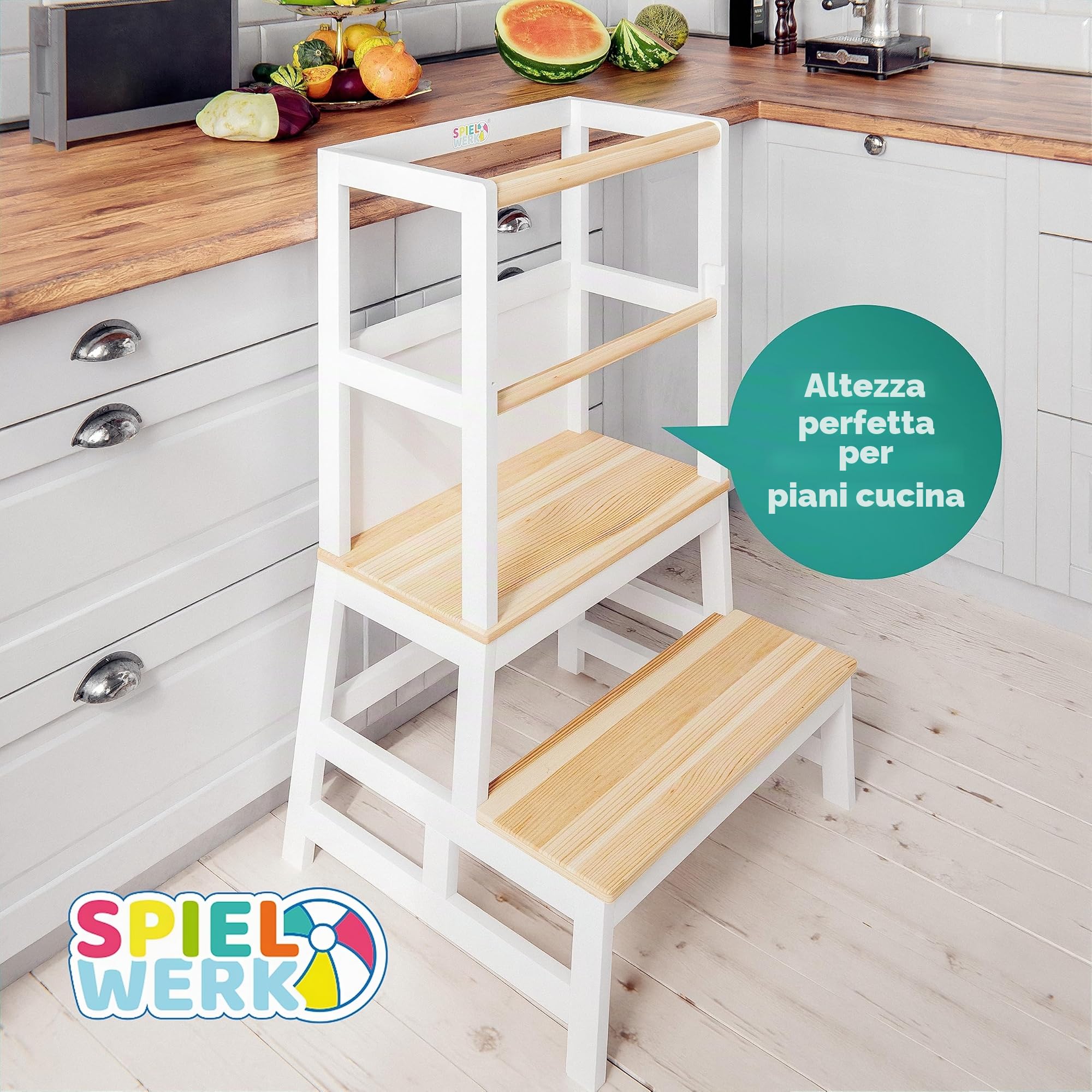 Spielwerk Torre Montessoriana Learning Tower in Legno 50x51x93 cm per Bambini da 2 Anni