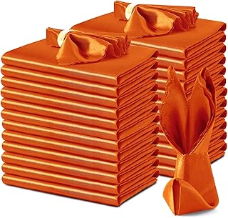 VACVELT 24 Pack Burnt Orange Satin Napkins 17x17 Inch Wedding Napkins, Scalloped Elegant Dinner Napkins Square Table Napkins Decor, Silky Satin Cloth Napkins for Restaurant Banquet Graduation Party