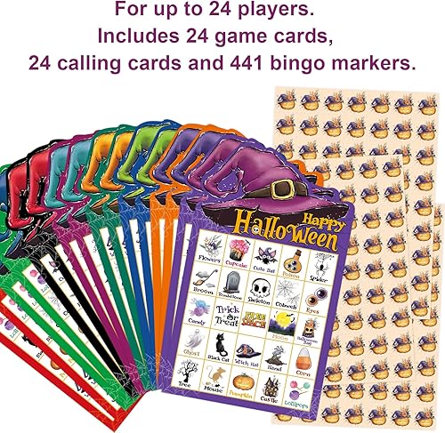 Miniatura 7 de FANCY LAND Juego de bingo de Halloween para niños, 24 jugadores, tarjetas de bingo troqueladas de Halloween, suministros de actividades para fiestas