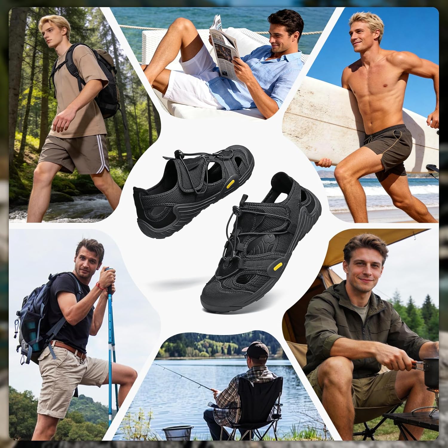 ziitop Mens Hiking Sandals Wide Outdoor Sport Closed Toe Walking Sandal Quick Dry Non-Slip Summer Fisherman Barefoot Beach Water Shoes