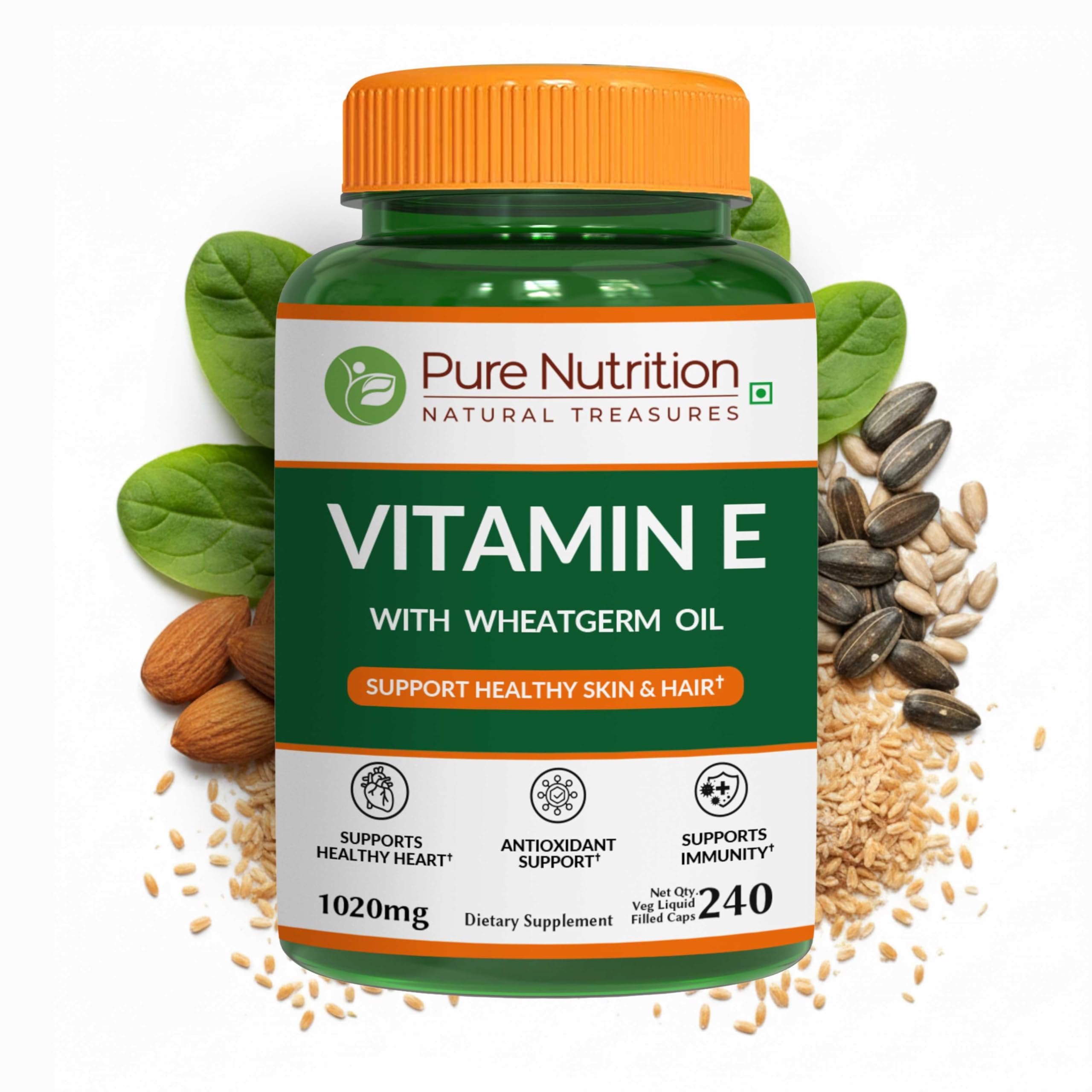 Pure Nutrition Vitamin E with Wheatgerm Oil, 1020mg |240 Caps | Natural Source of Vitamin E | Hair and Skin Supplement. — Amazon image 2